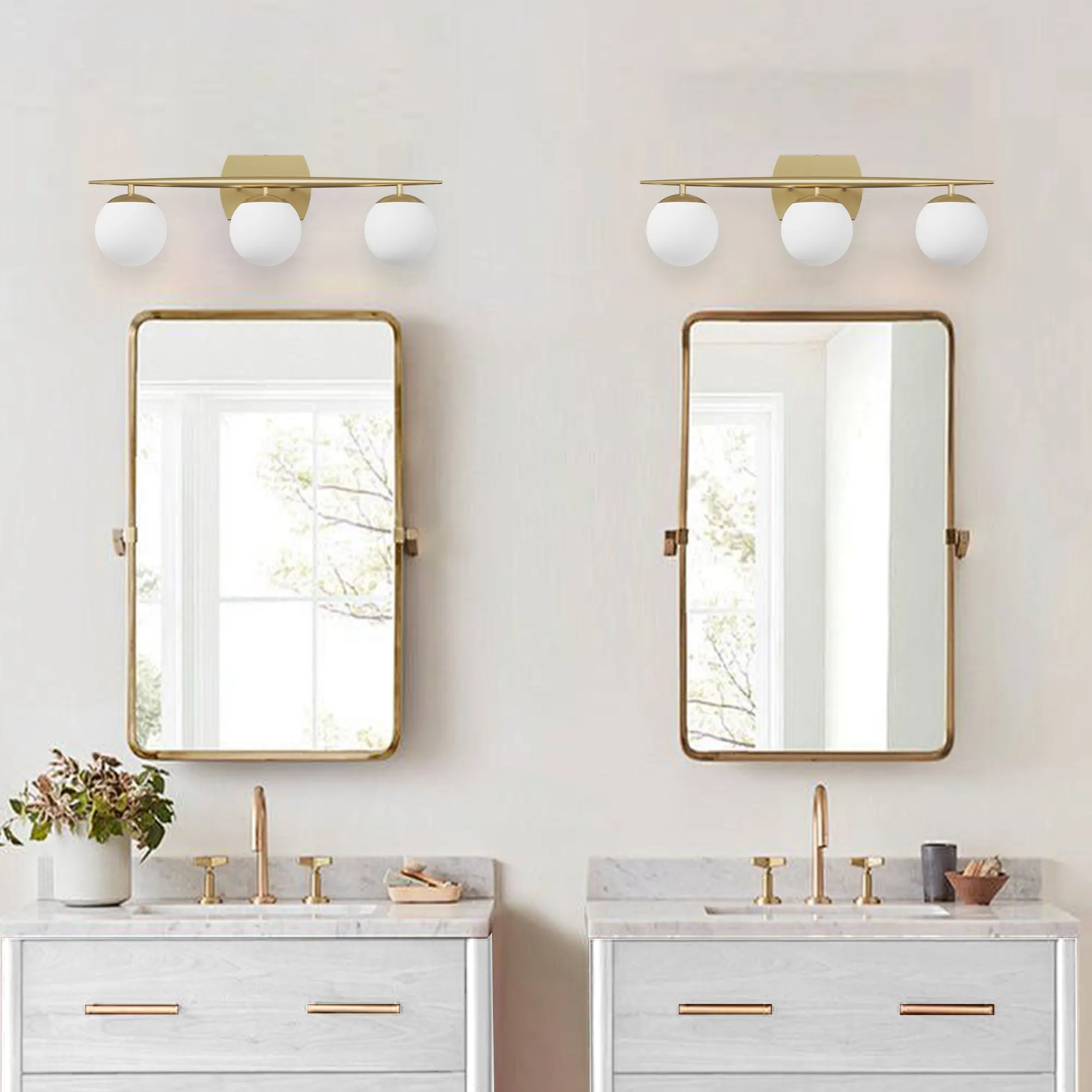 Modern Gold 3-Light Glass Vanity Light, image 6 of 7