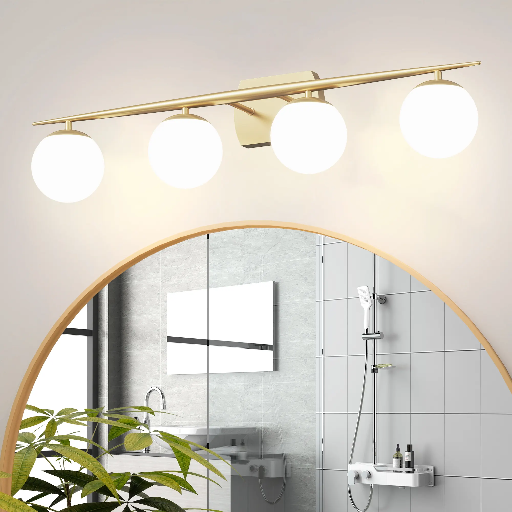 Modern Gold 4-Light Glass Vanity Light, image 2 of 6