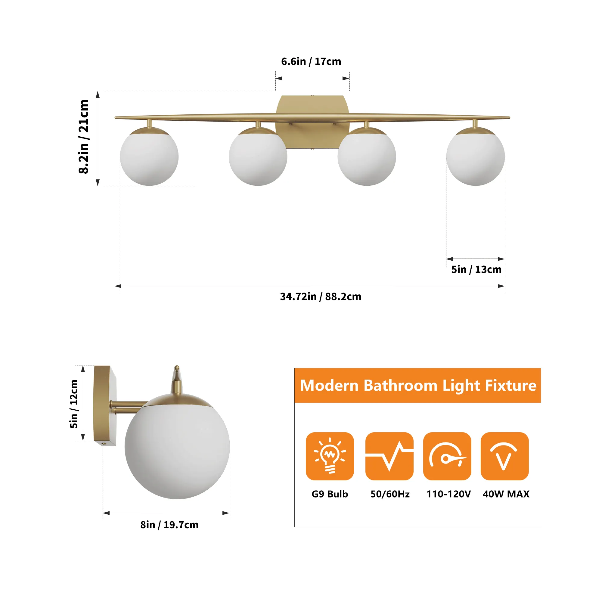 Modern Gold 4-Light Glass Vanity Light, image 5 of 6