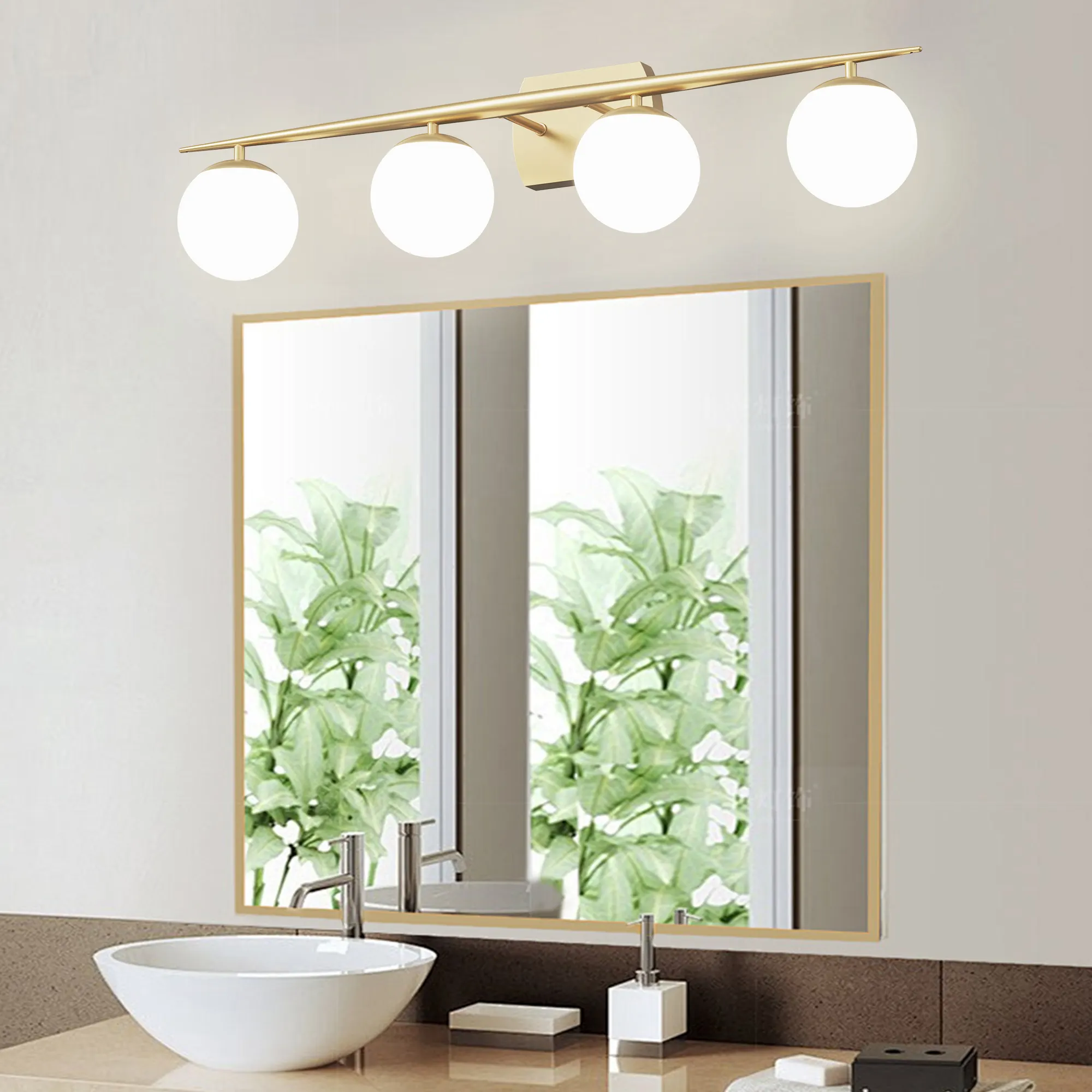 Modern Gold 4-Light Glass Vanity Light, image 3 of 6