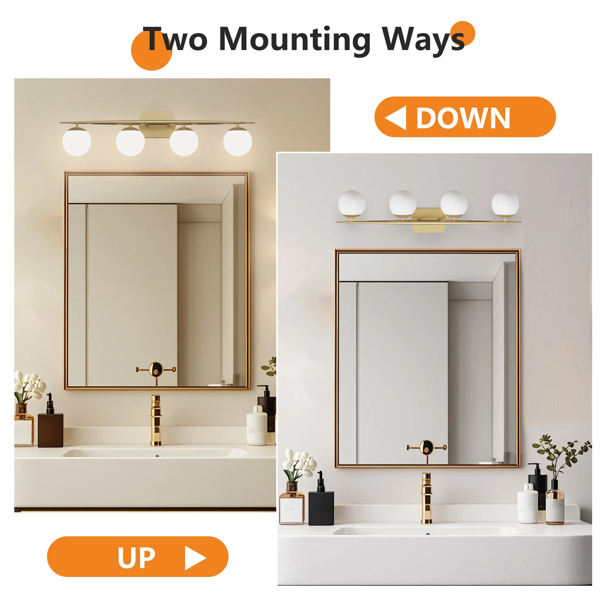 Modern Gold 4-Light Glass Vanity Light, image 6 of 6