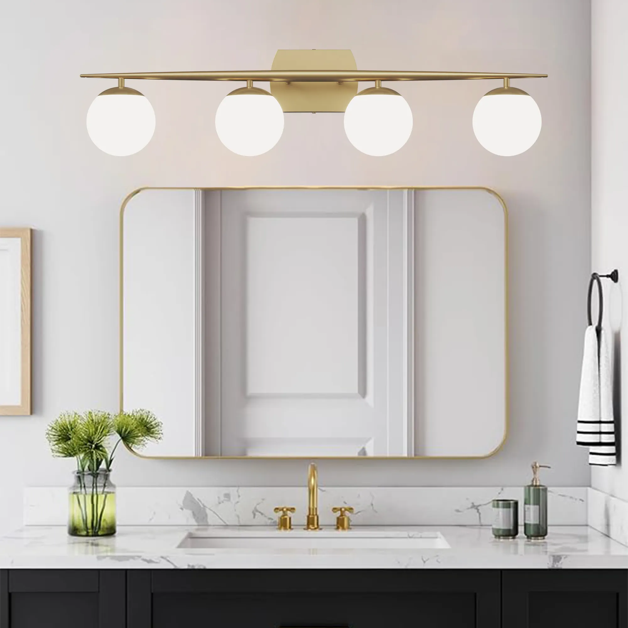 Modern Gold 4-Light Glass Vanity Light