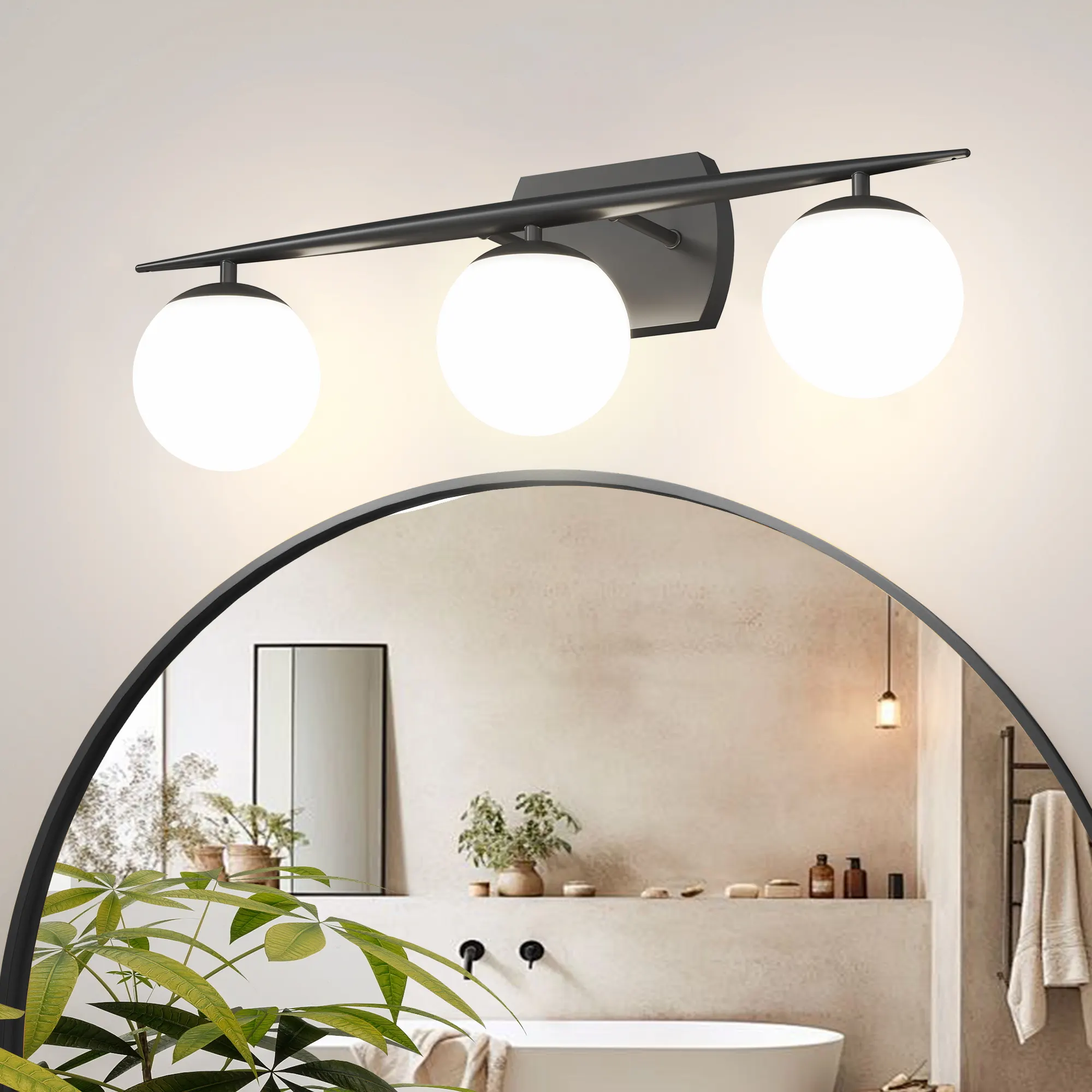Modern Black 3-Light Glass Vanity Light