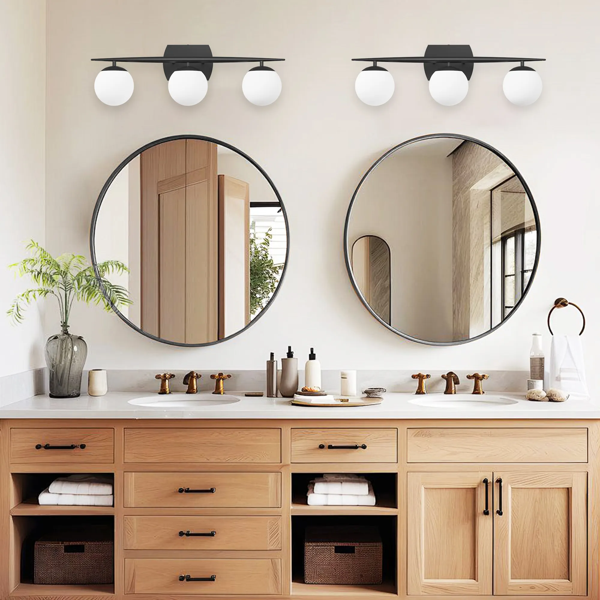Modern Black 3-Light Glass Vanity Light, image 2 of 7