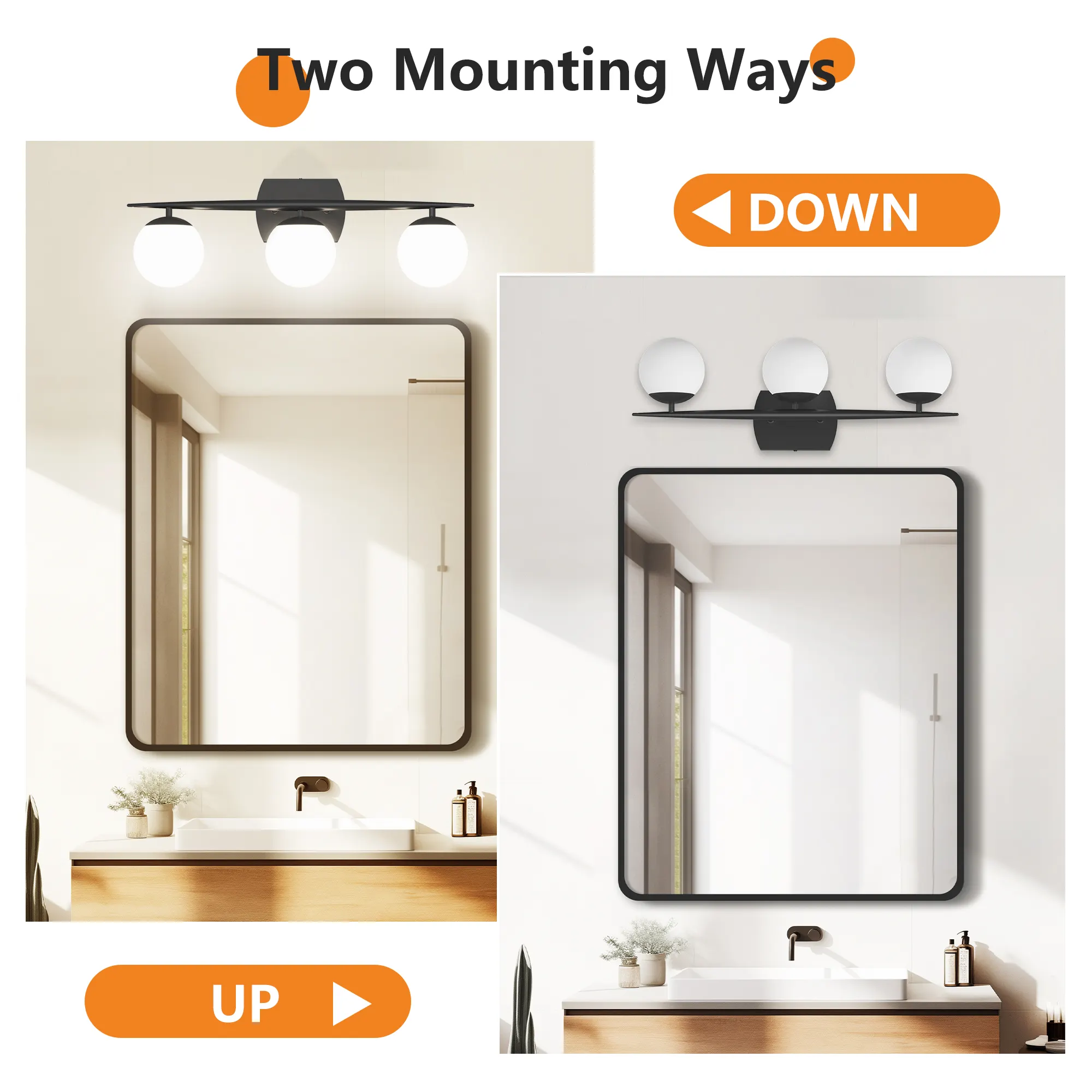Modern Black 3-Light Glass Vanity Light, image 6 of 7