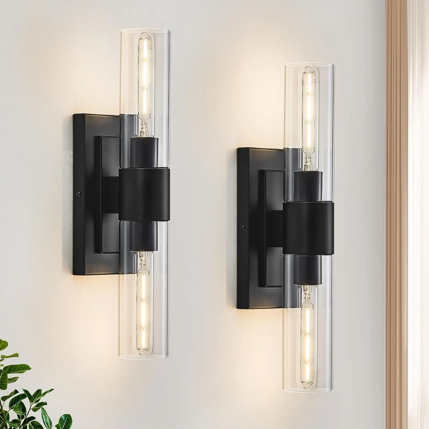 Modern Black Clear Glass Wall Sconce (2-Pack), image 6 of 9