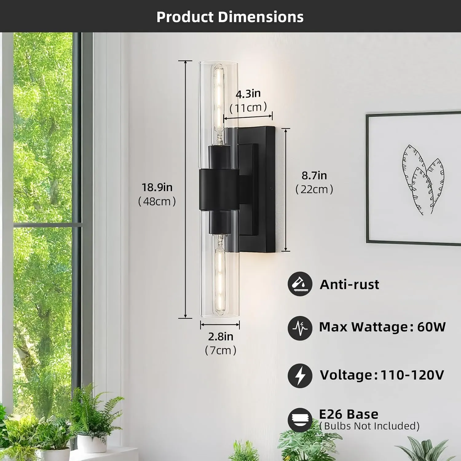 Modern Black Clear Glass Wall Sconce (2-Pack), image 3 of 9