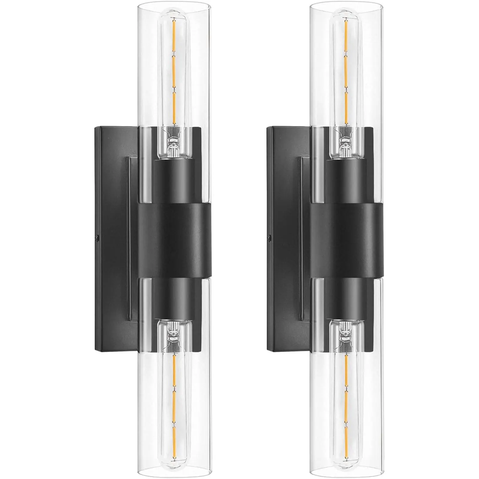 Modern Black Clear Glass Wall Sconce (2-Pack), image 7 of 9