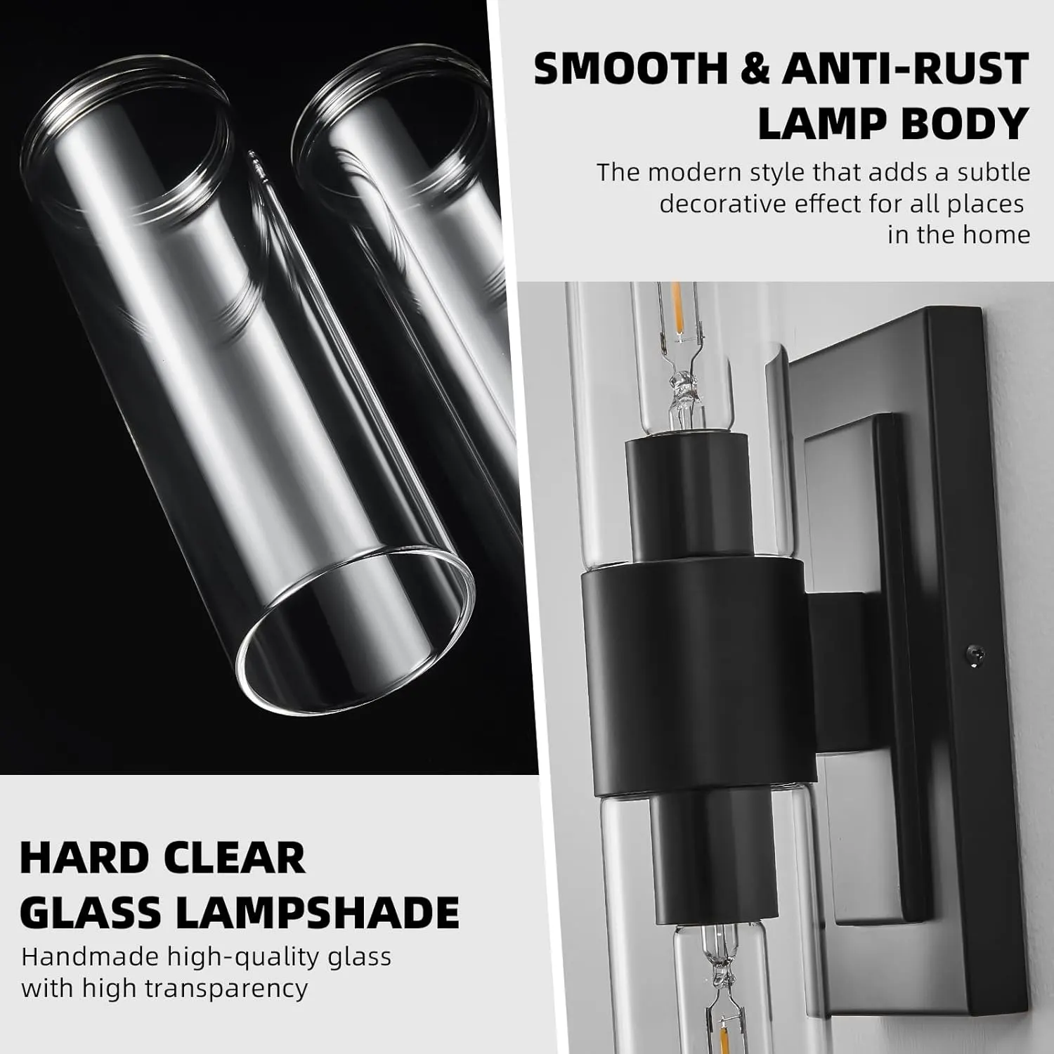 Modern Black Clear Glass Wall Sconce (2-Pack), image 8 of 9