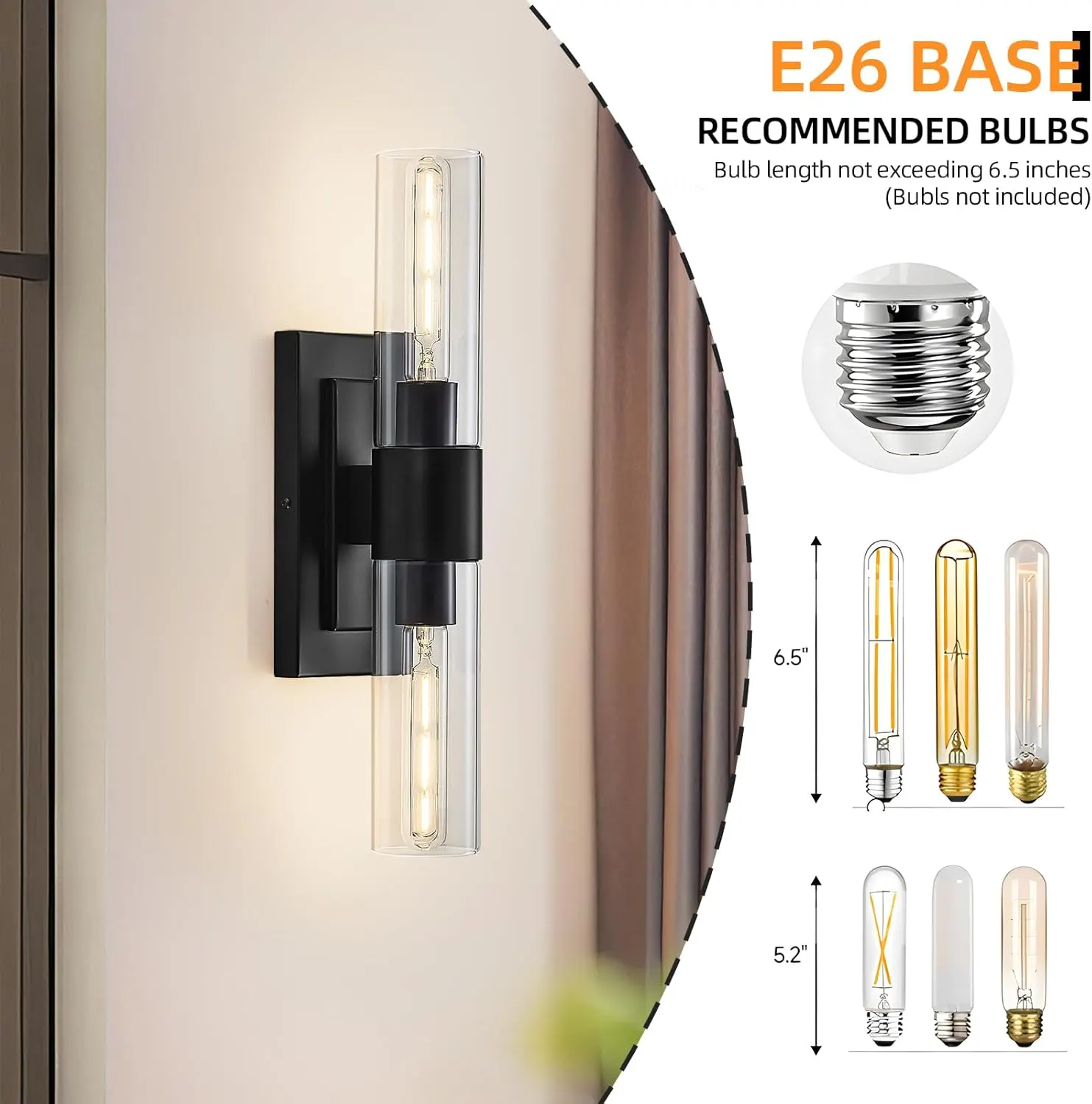 Modern Black Clear Glass Wall Sconce (2-Pack), image 4 of 9