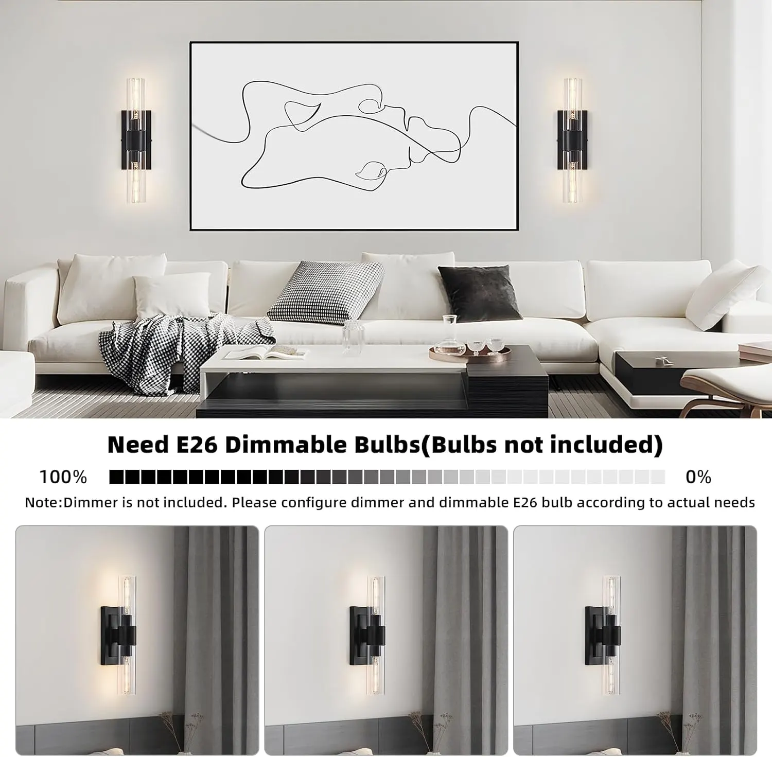 Modern Black Clear Glass Wall Sconce (2-Pack), image 9 of 9