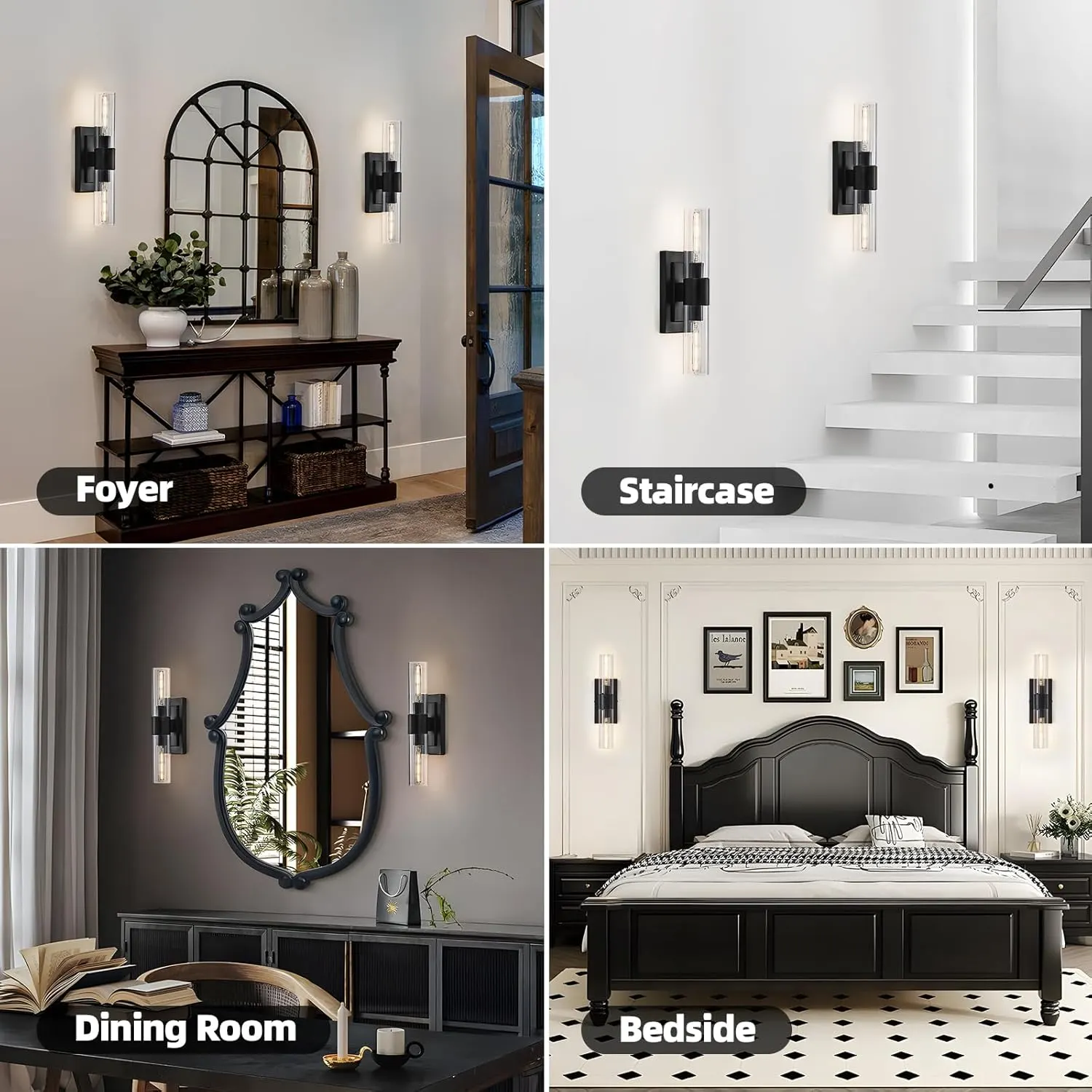 Modern Black Clear Glass Wall Sconce (2-Pack), image 5 of 9