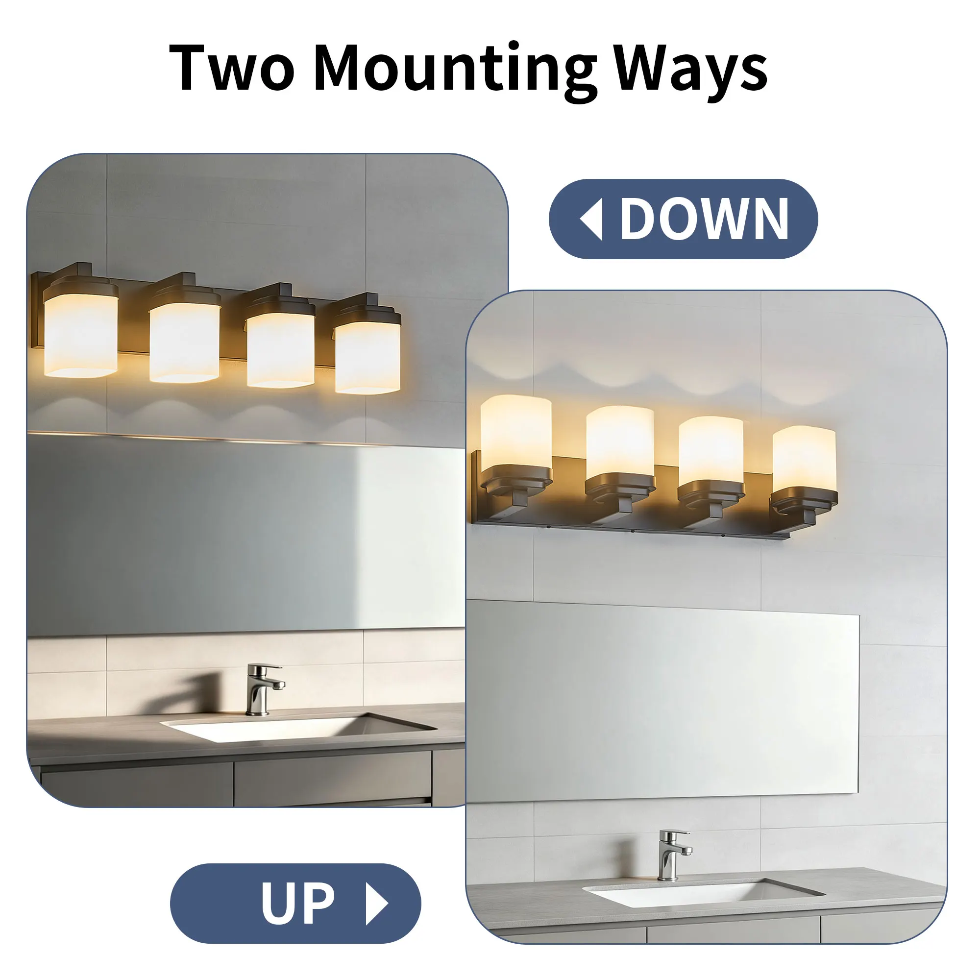 Modern Black 4-Light Frosted Glass Vanity Light, 28 in, image 8 of 9