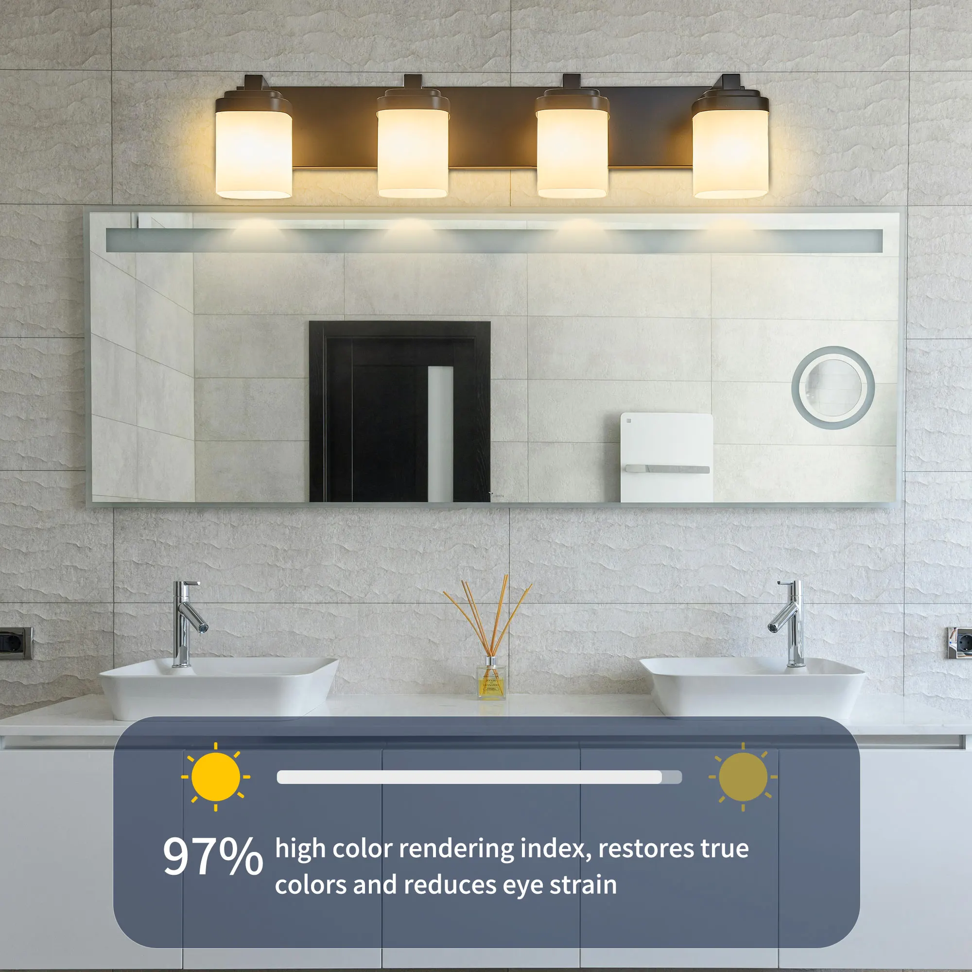 Modern Black 4-Light Frosted Glass Vanity Light, 28 in, image 5 of 9