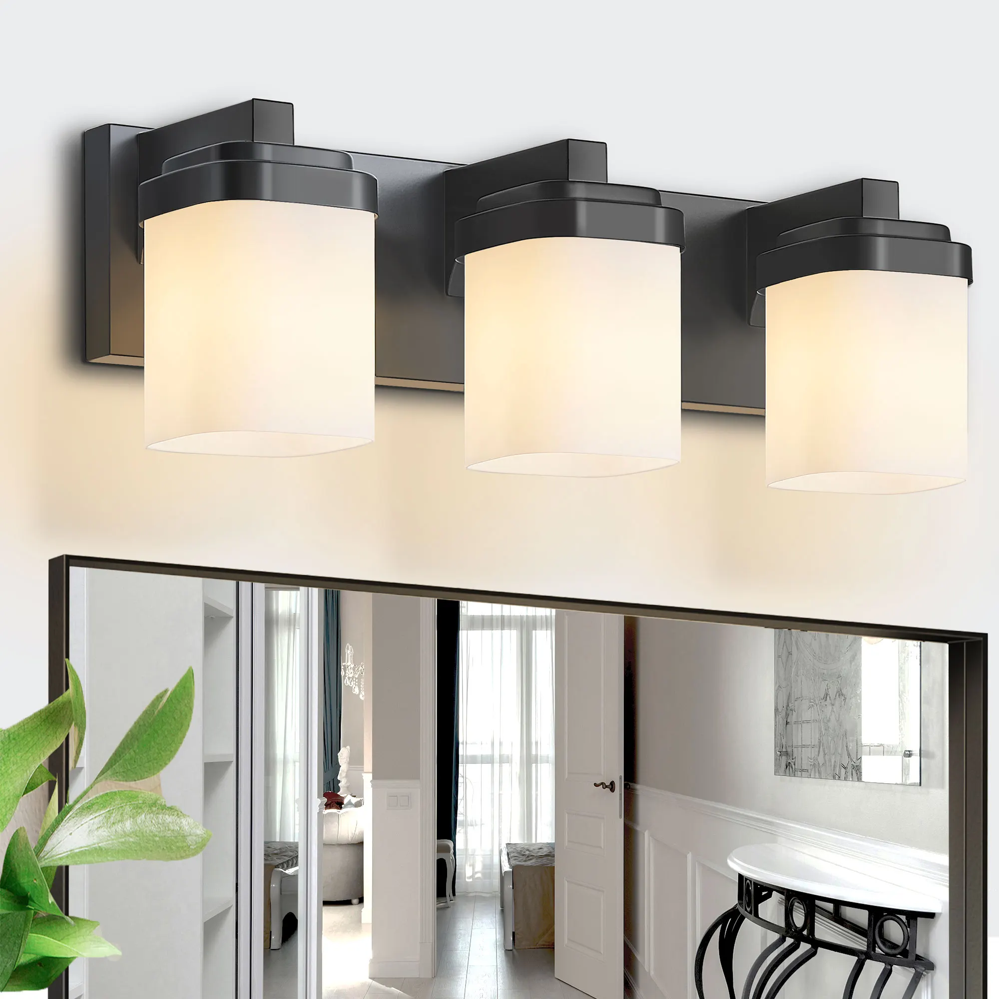 Modern Black 3-Light Frosted Glass Vanity Light