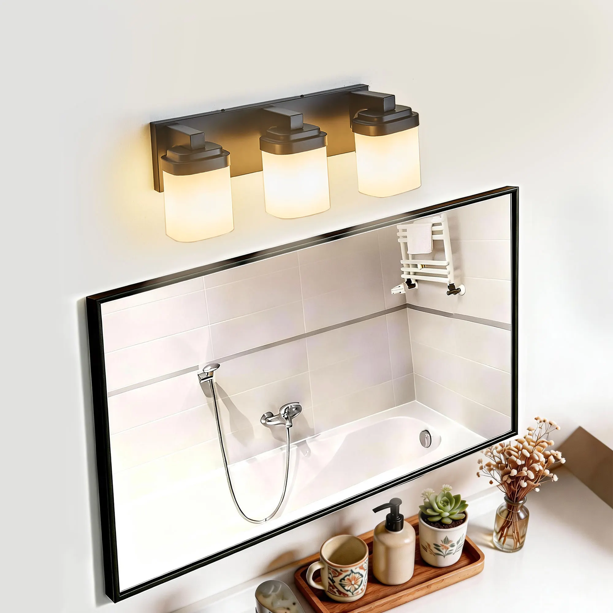Modern Black 3-Light Frosted Glass Vanity Light, image 6 of 9