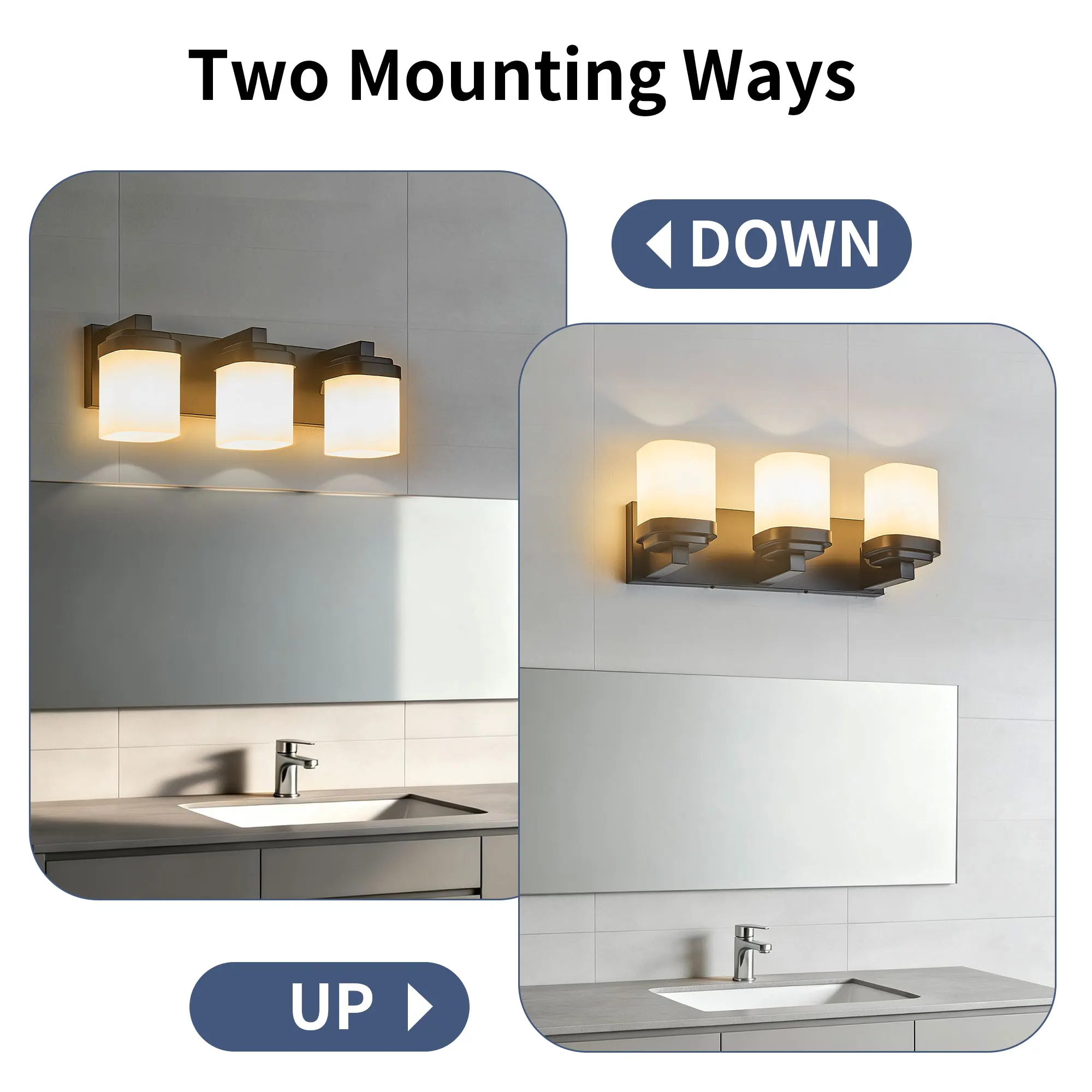 Modern Black 3-Light Frosted Glass Vanity Light, image 7 of 9