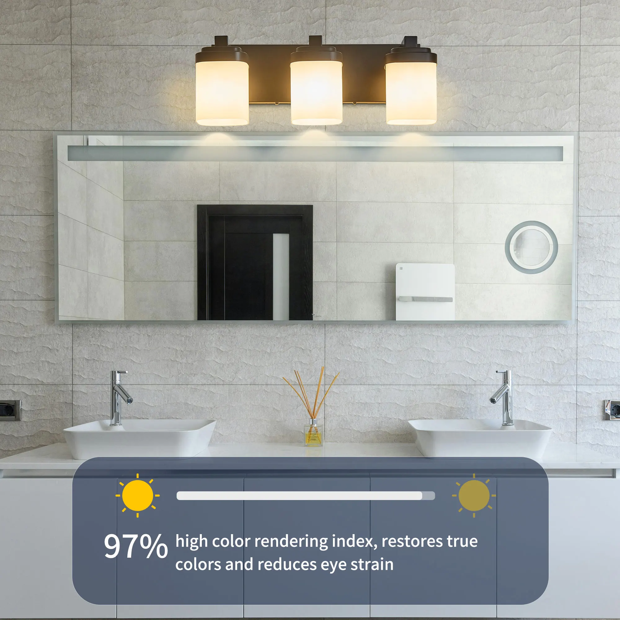Modern Black 3-Light Frosted Glass Vanity Light, image 5 of 9