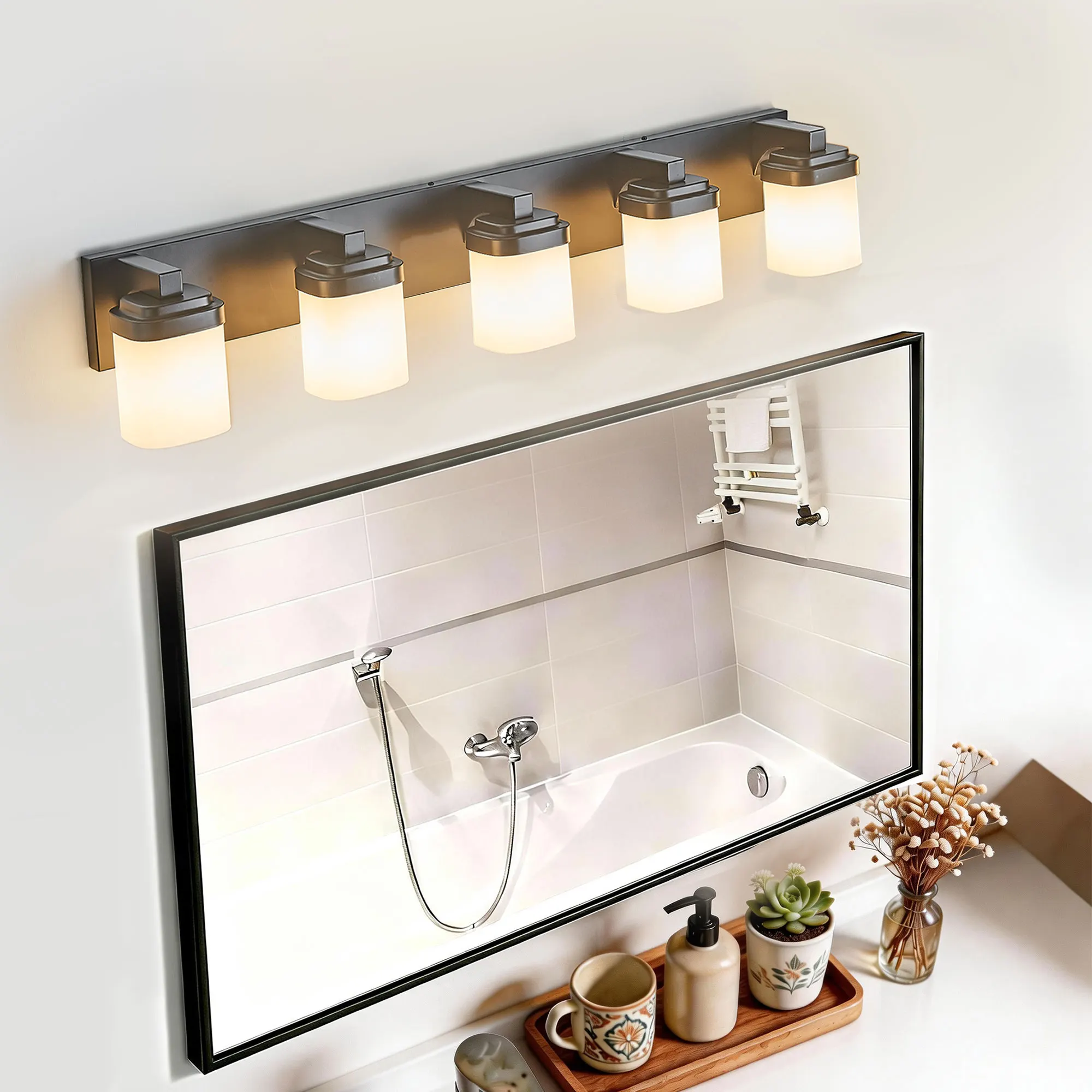 Modern Black 5-Light Frosted Glass Vanity Light, 35 in, image 7 of 9