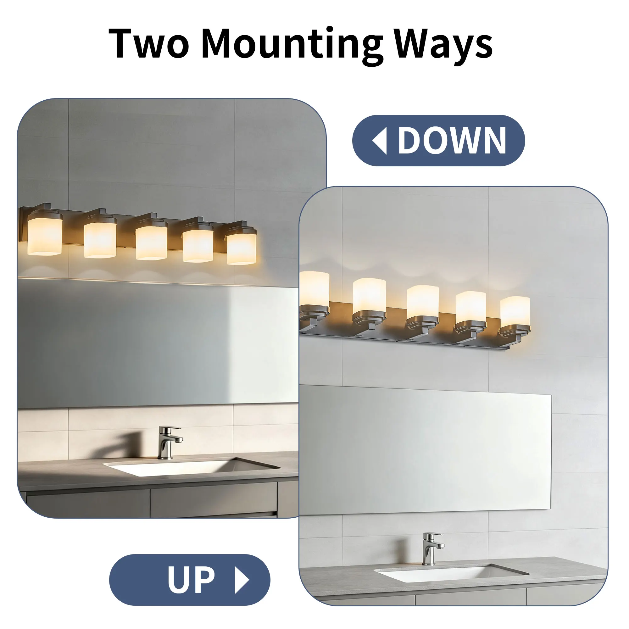 Modern Black 5-Light Frosted Glass Vanity Light, 35 in, image 8 of 9