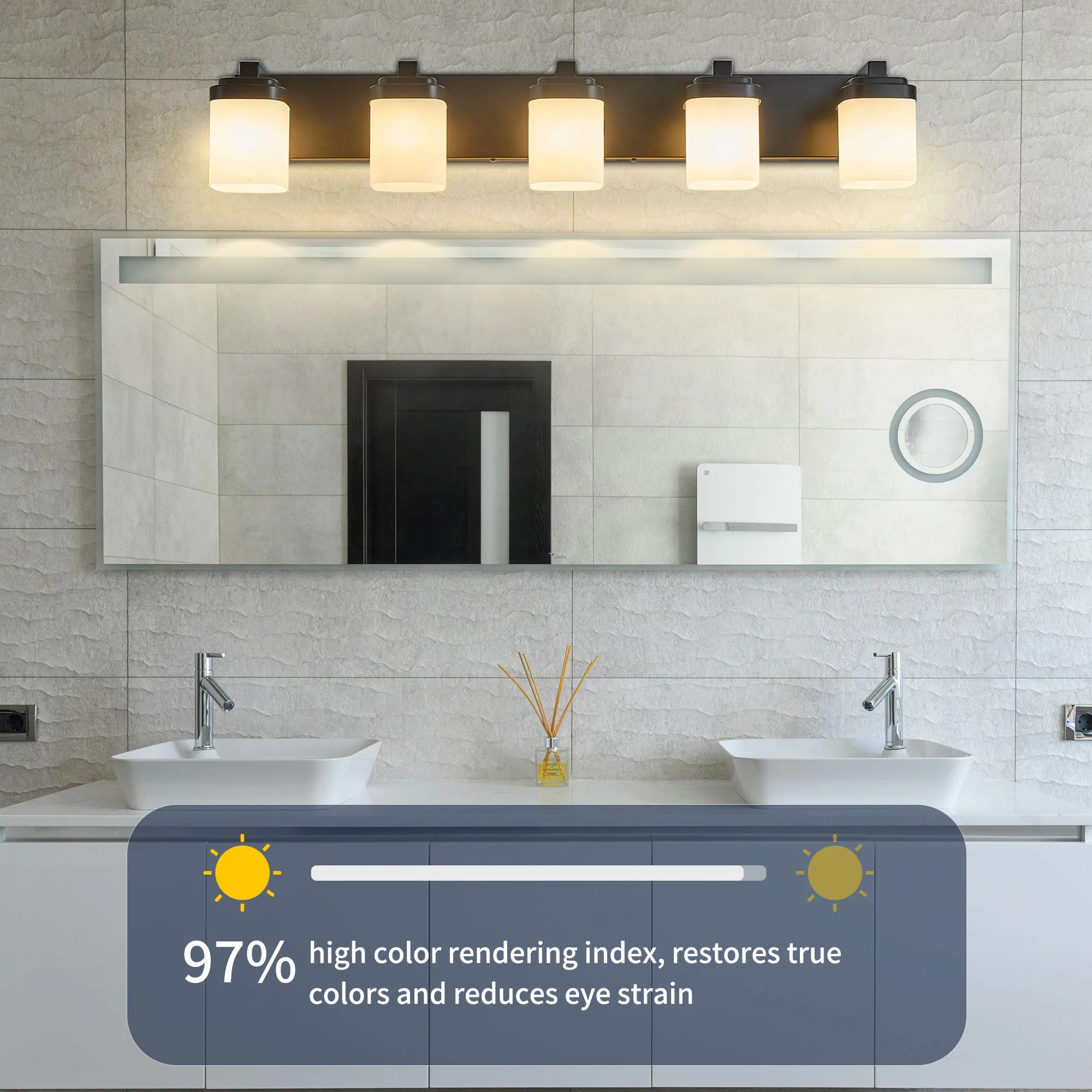 Modern Black 5-Light Frosted Glass Vanity Light, 35 in, image 5 of 9