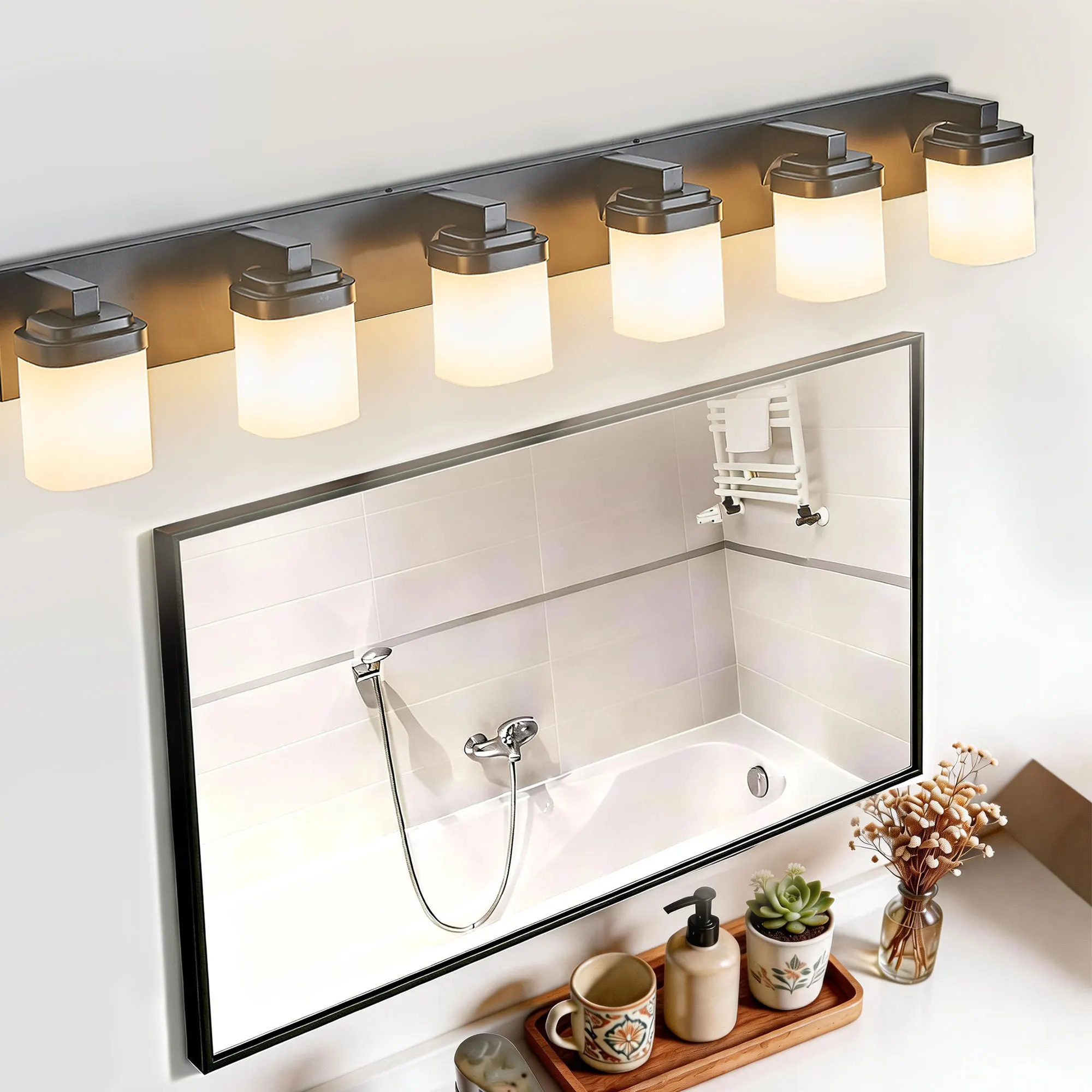 Modern Black 6-Light Frosted Glass Vanity Light, 43 in, image 7 of 9