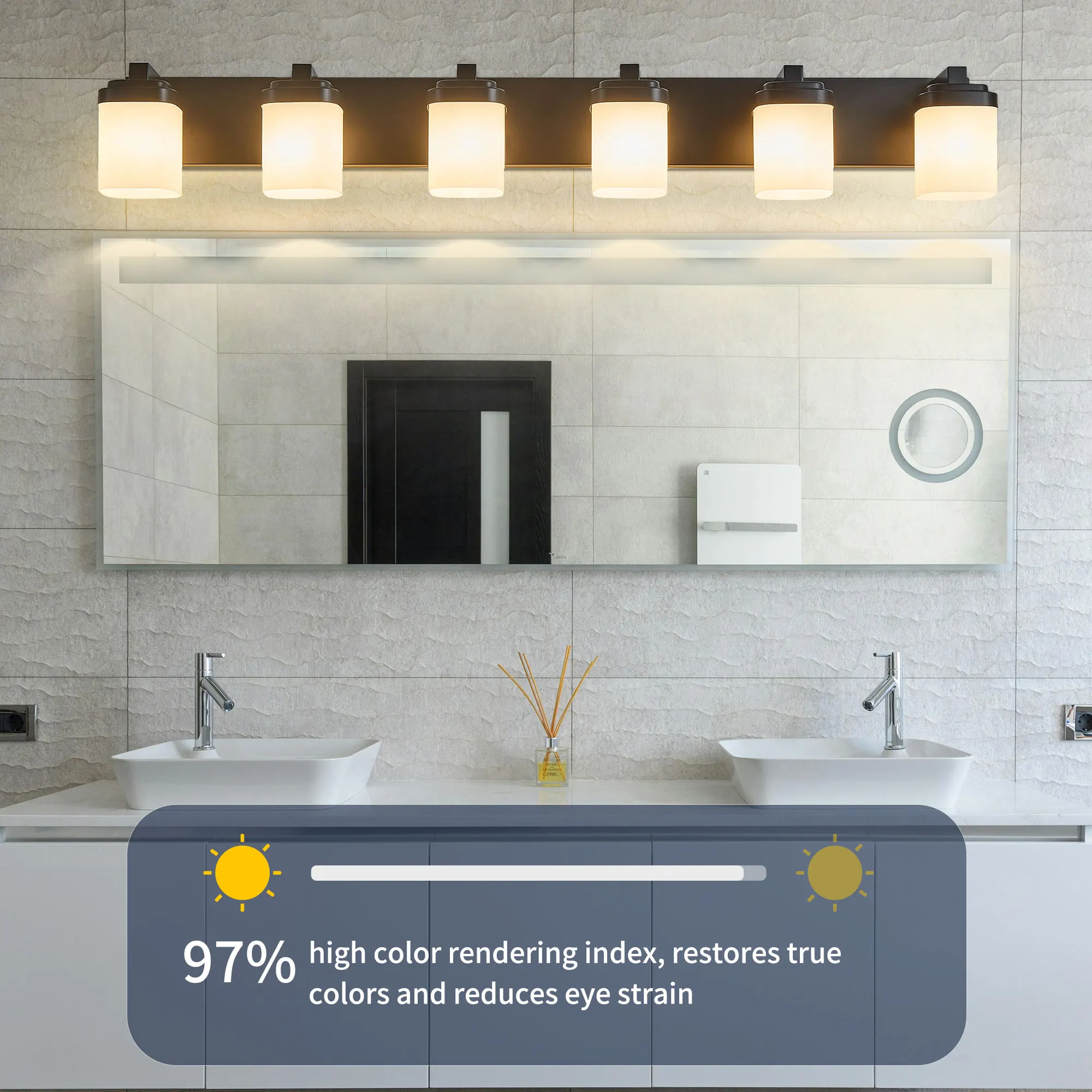 Modern Black 6-Light Frosted Glass Vanity Light, 43 in, image 5 of 9