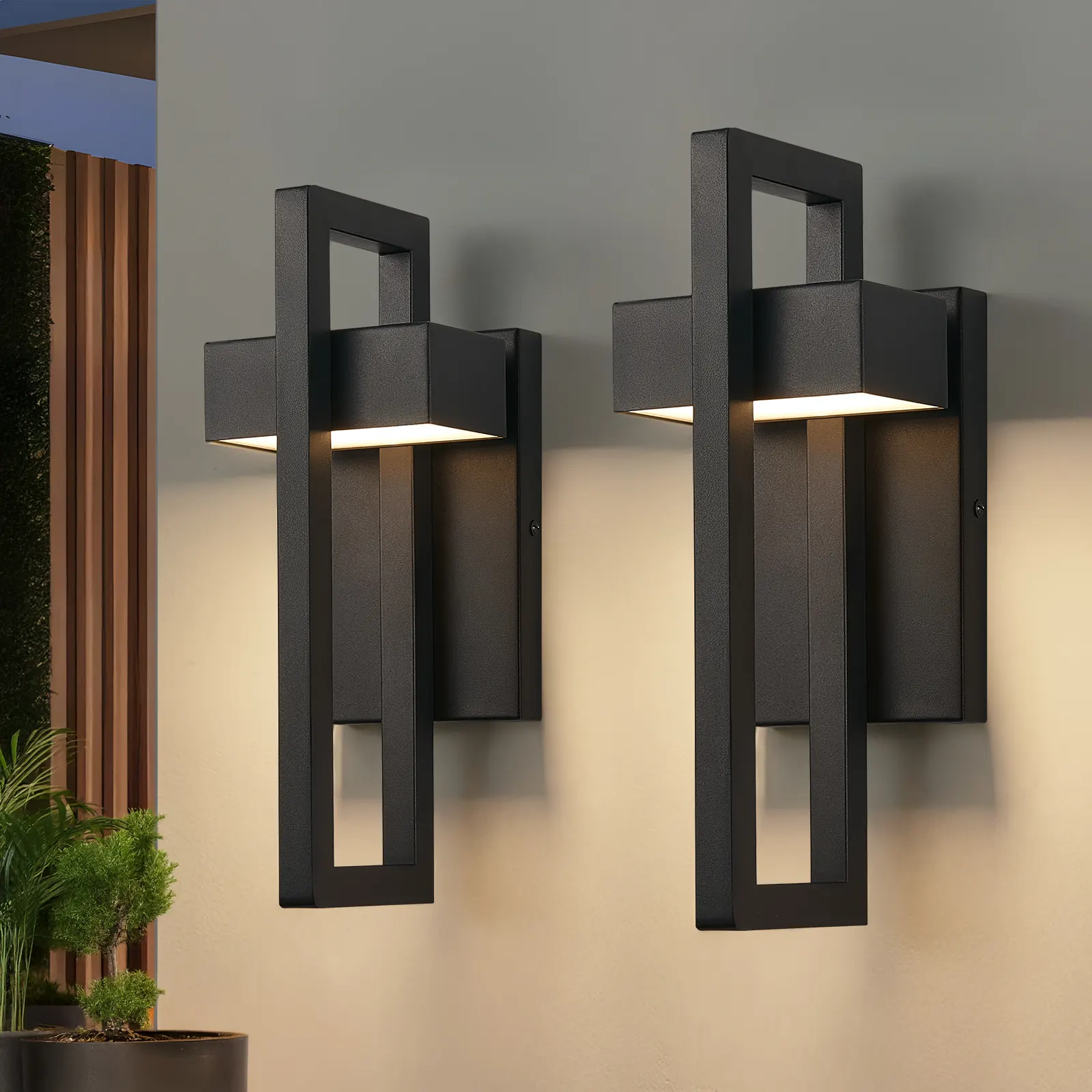 Modern Matte Black Outdoor Wall Light, 16.7 in · Integrated LED (2-Pack)