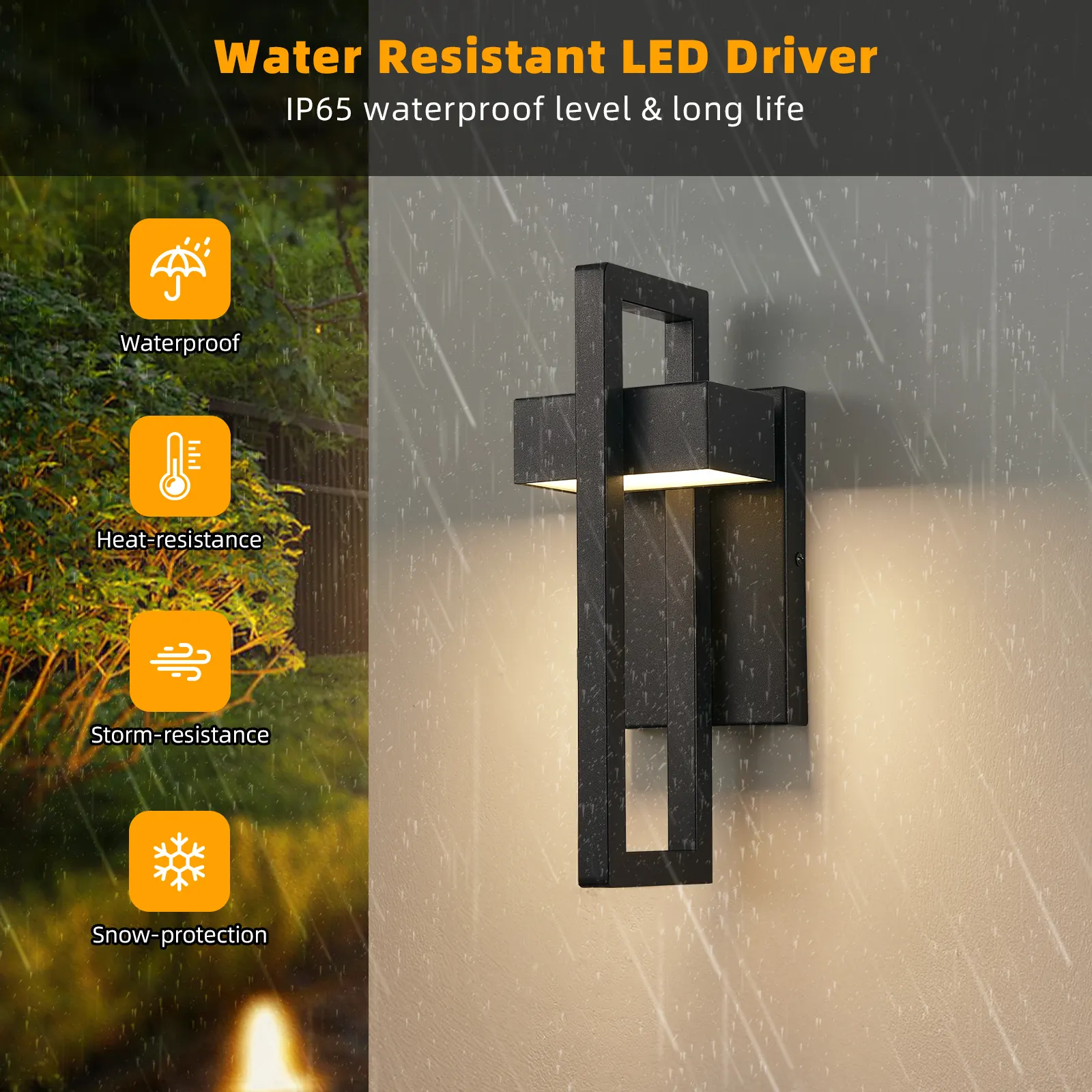 Modern Matte Black Outdoor Wall Light, 13.7 in · Integrated LED, image 2 of 7