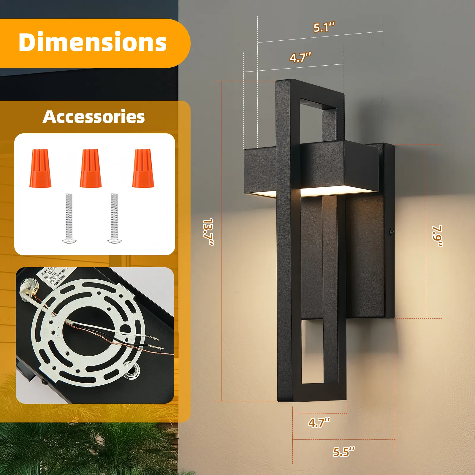 Modern Matte Black Outdoor Wall Light, 13.7 in · Integrated LED, image 3 of 7