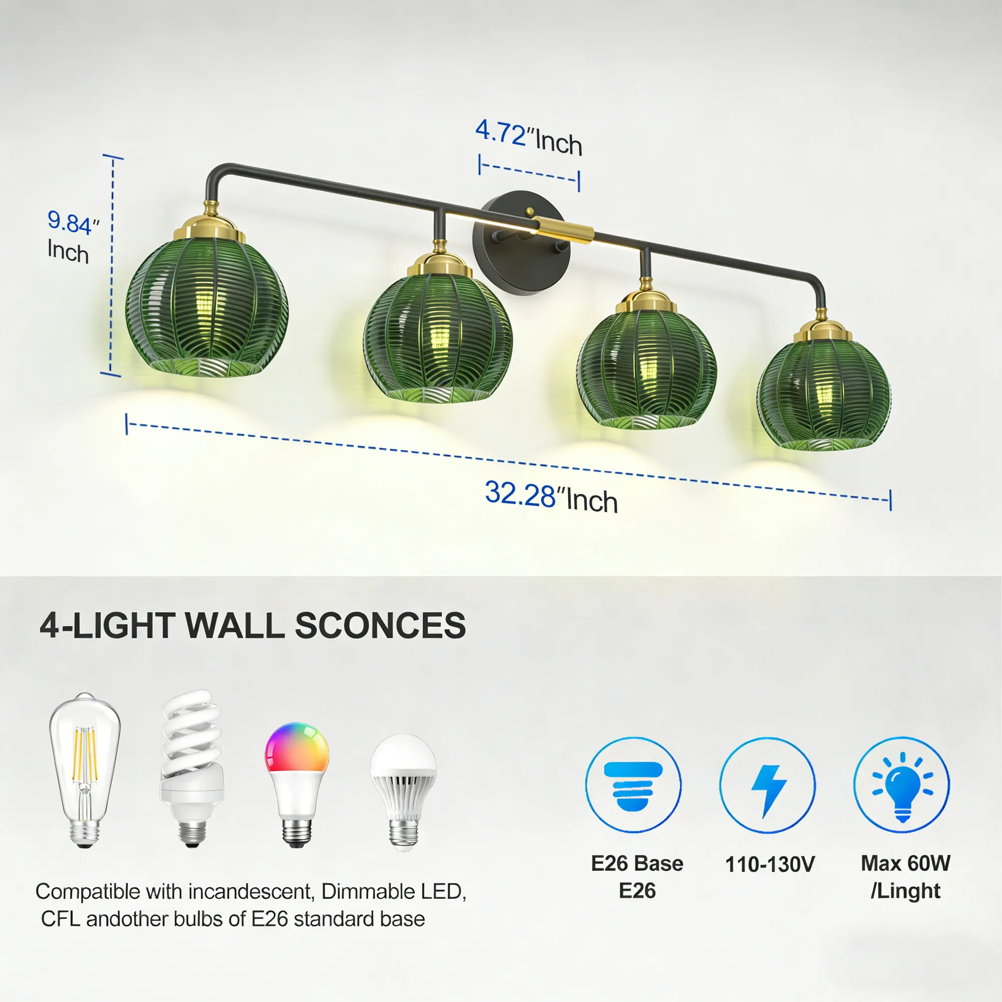 Modern 4-Light Glass Vanity Light, image 9 of 10