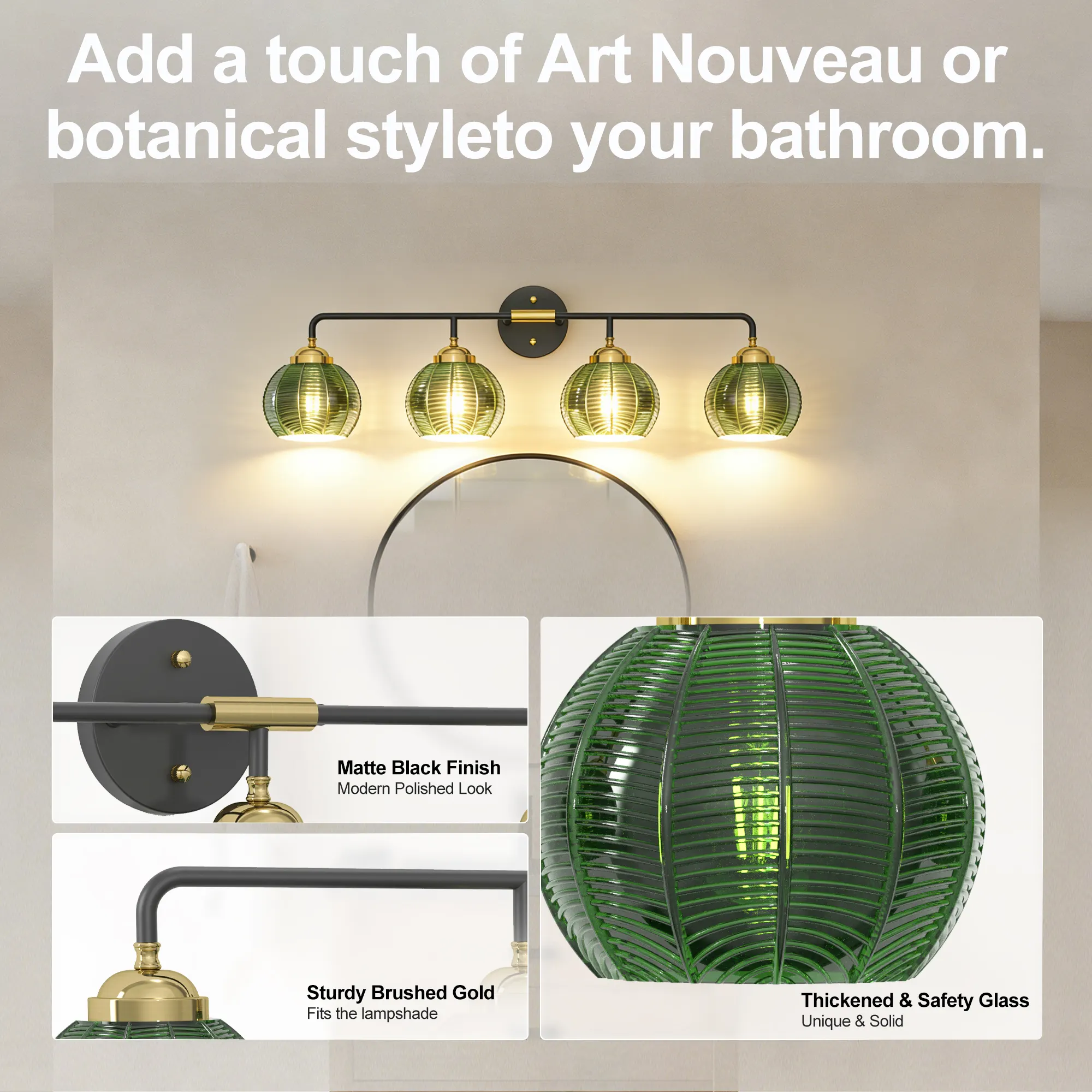 Modern 4-Light Glass Vanity Light, image 4 of 10