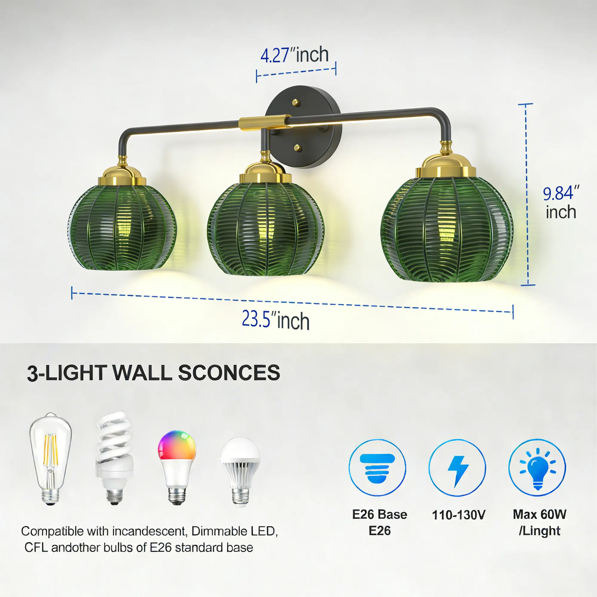 Modern 3-Light Glass Vanity Light, image 9 of 10
