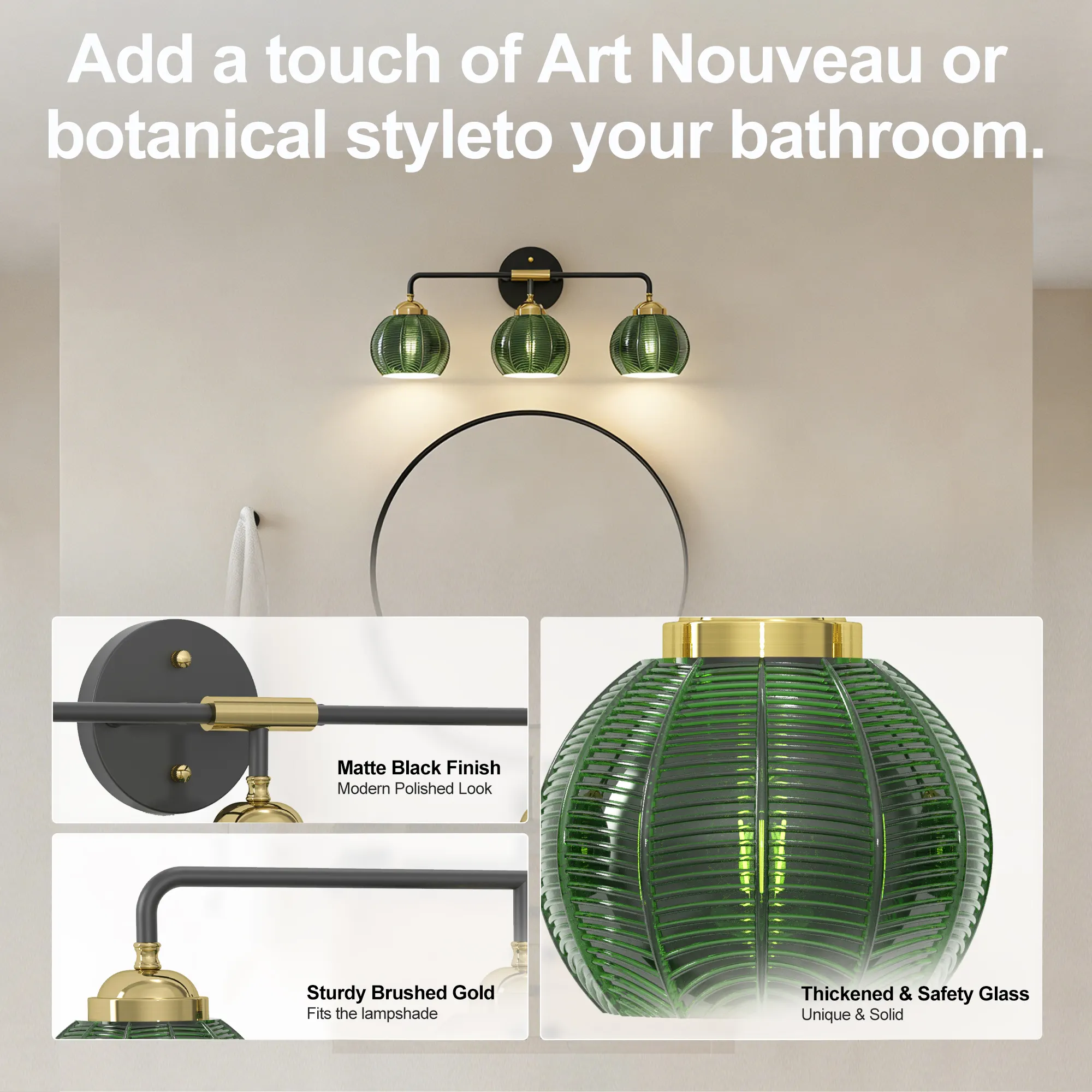 Modern 3-Light Glass Vanity Light, image 5 of 10
