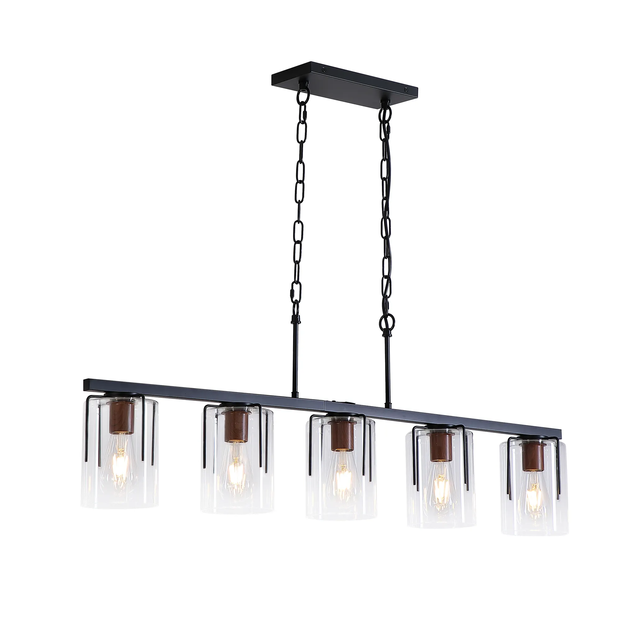 Modern Black 5-Light Clear Glass Linear Chandelier, image 7 of 10
