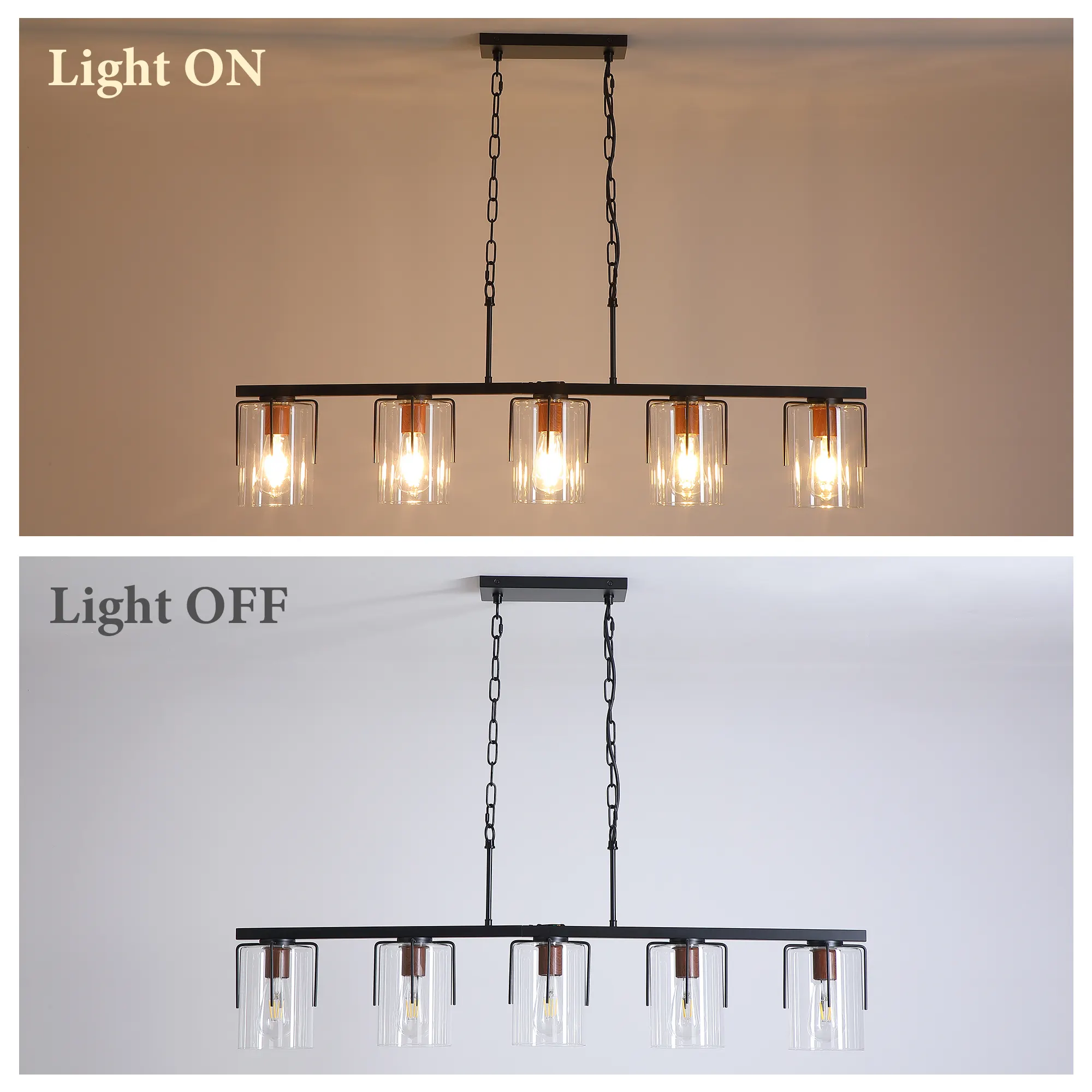 Modern Black 5-Light Clear Glass Linear Chandelier, image 8 of 10
