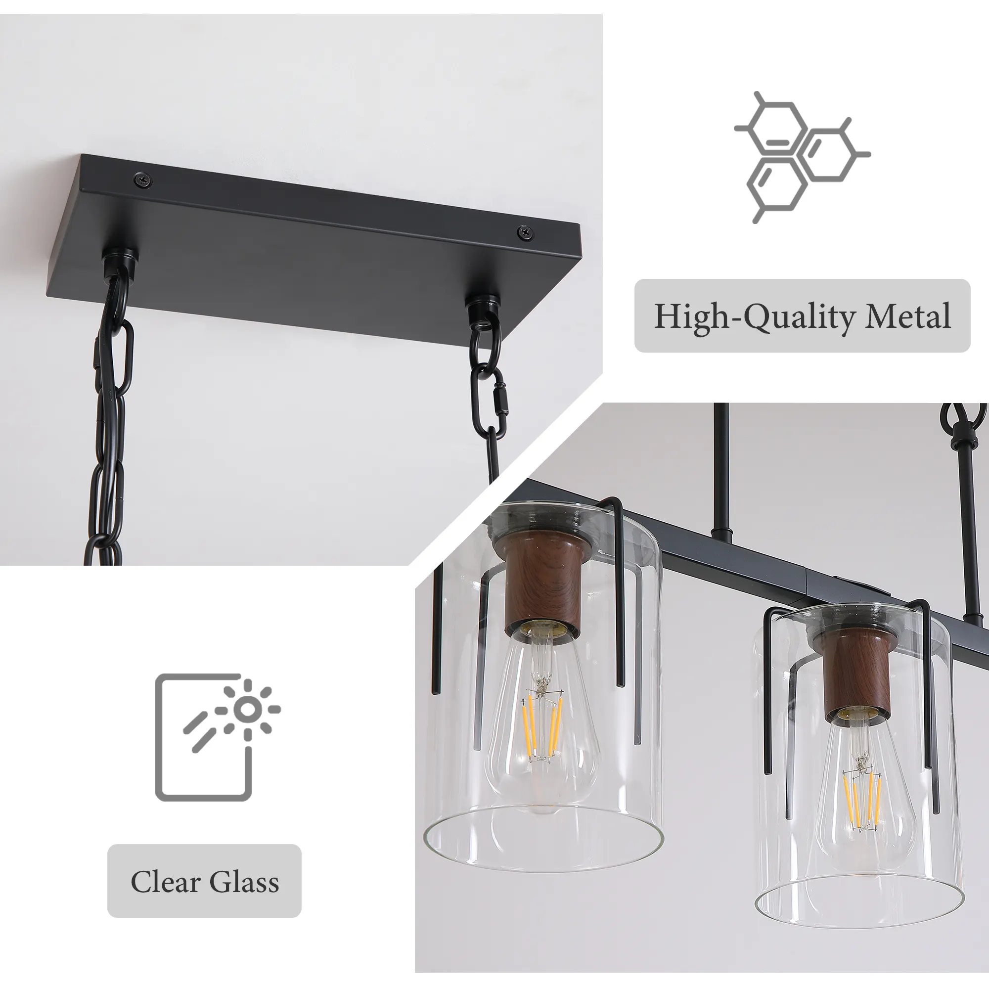 Modern Black 5-Light Clear Glass Linear Chandelier, image 9 of 10