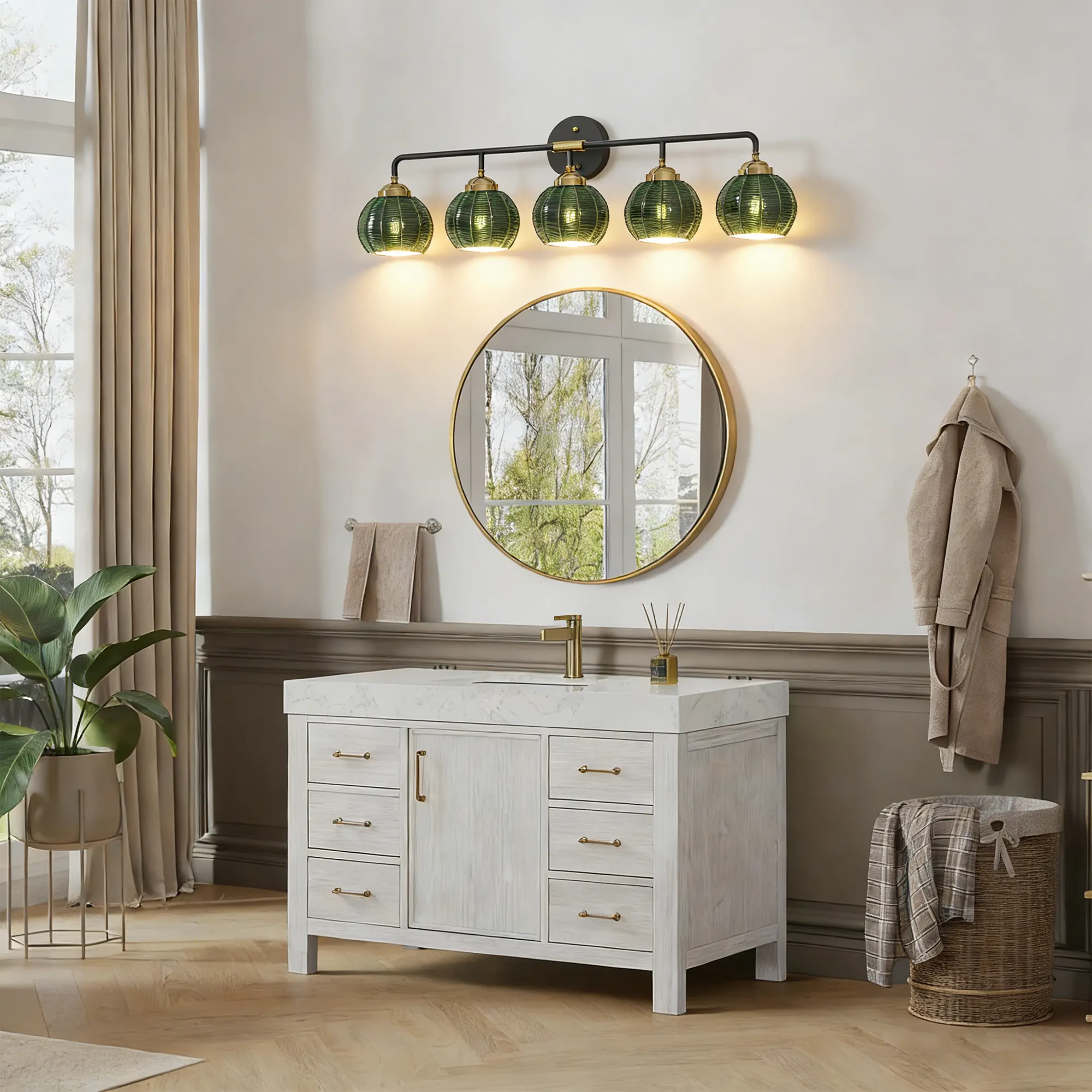 Modern 5-Light Glass Vanity Light, image 2 of 11