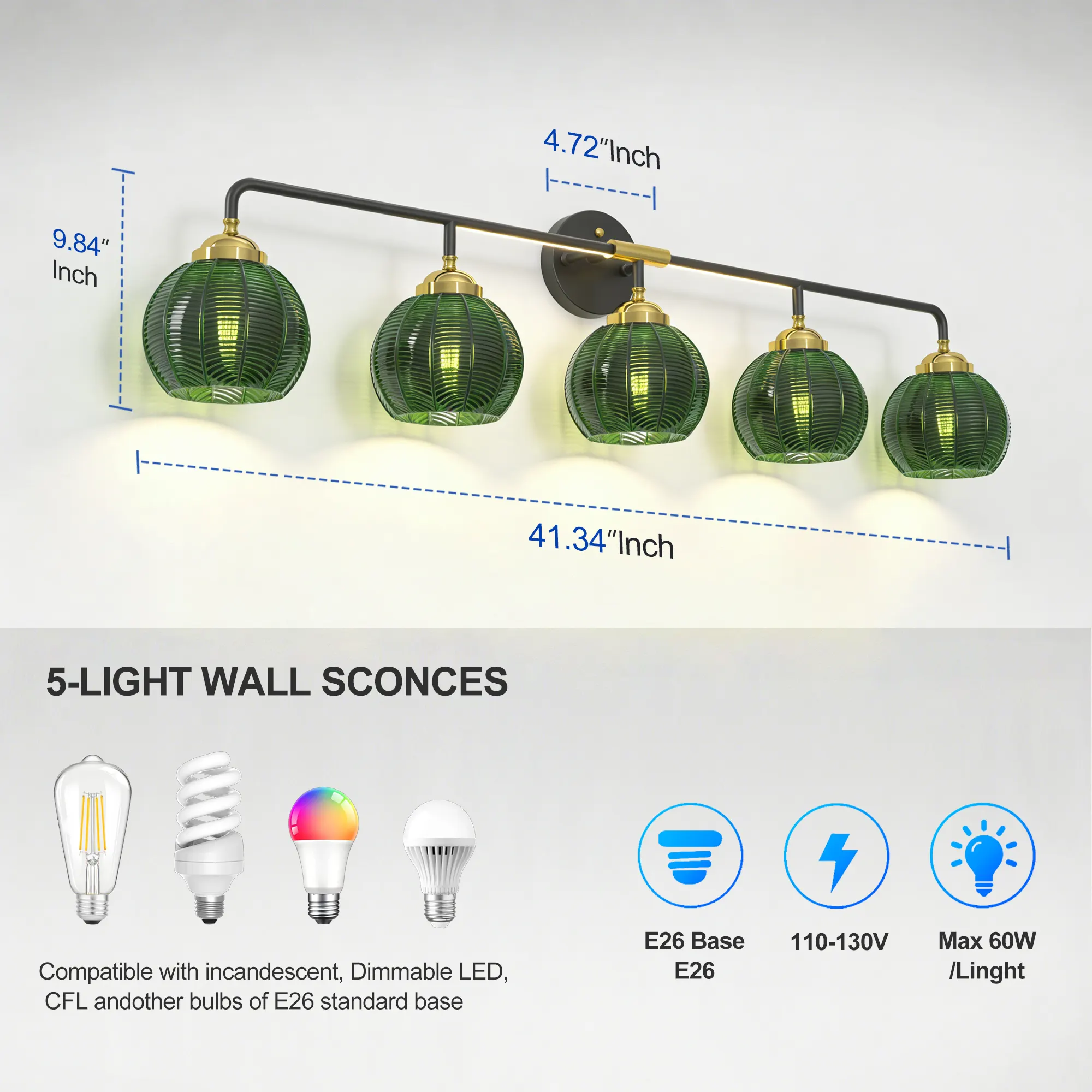 Modern 5-Light Glass Vanity Light, image 10 of 11