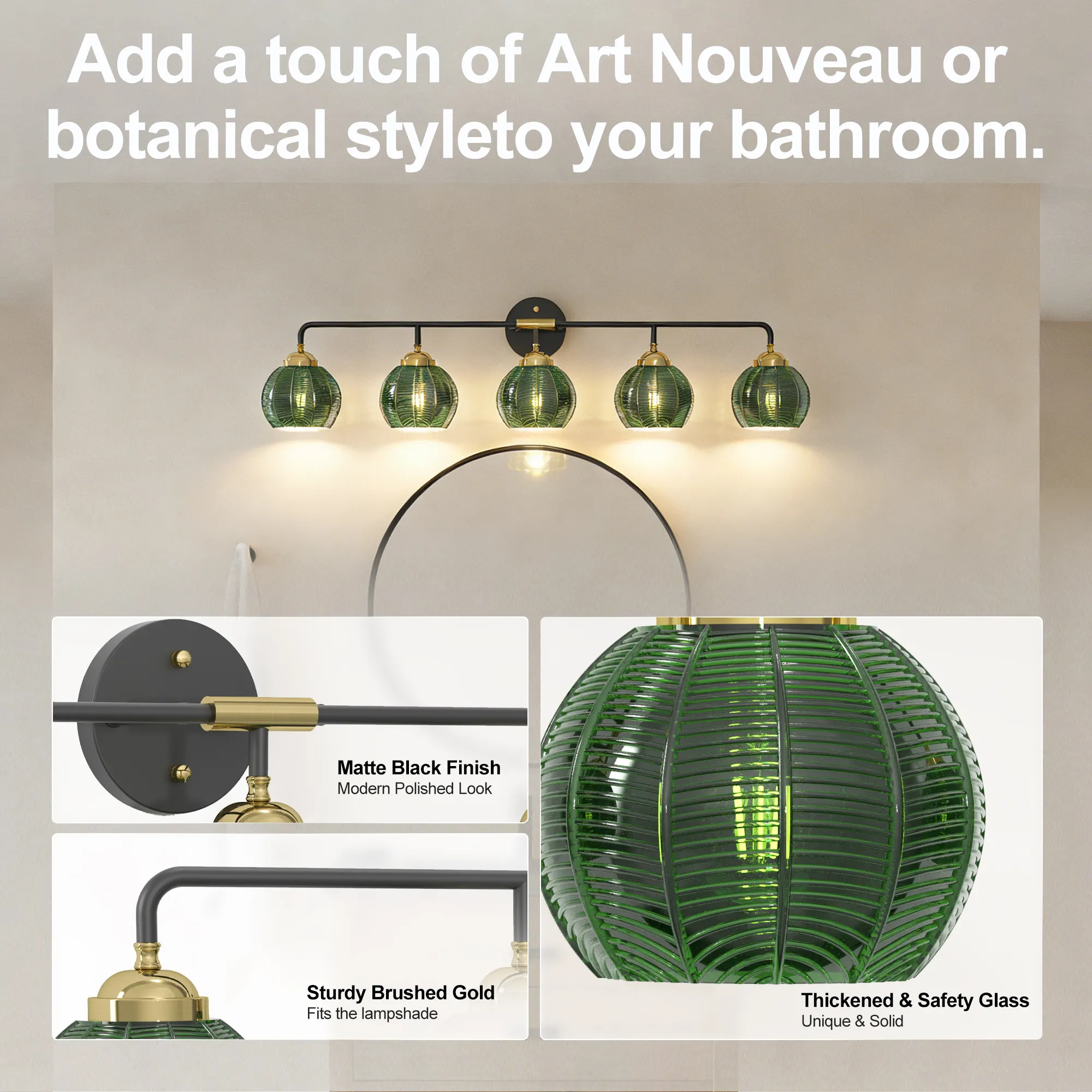Modern 5-Light Glass Vanity Light, image 5 of 11