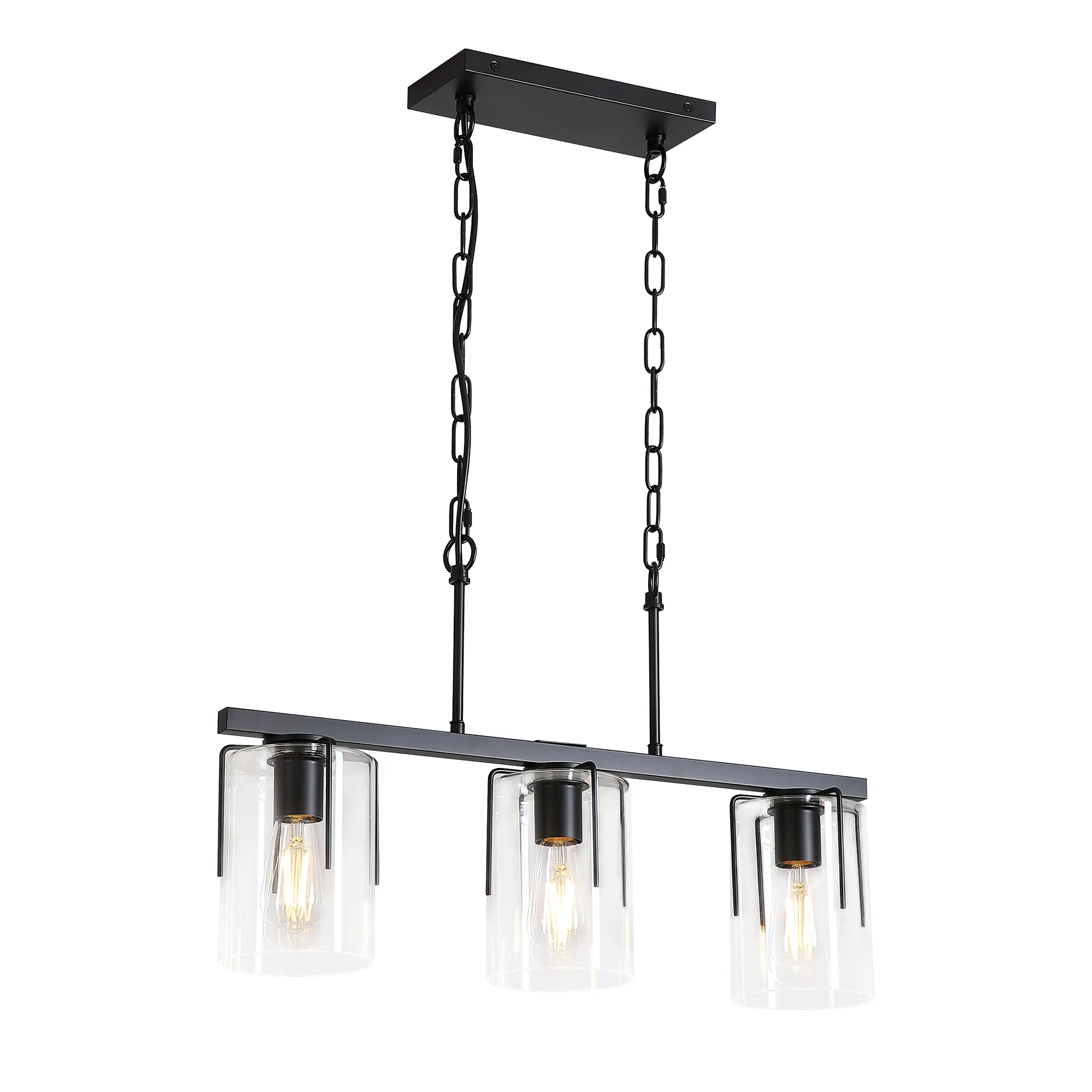 Modern Black 3-Light Clear Glass Linear Chandelier, image 4 of 10