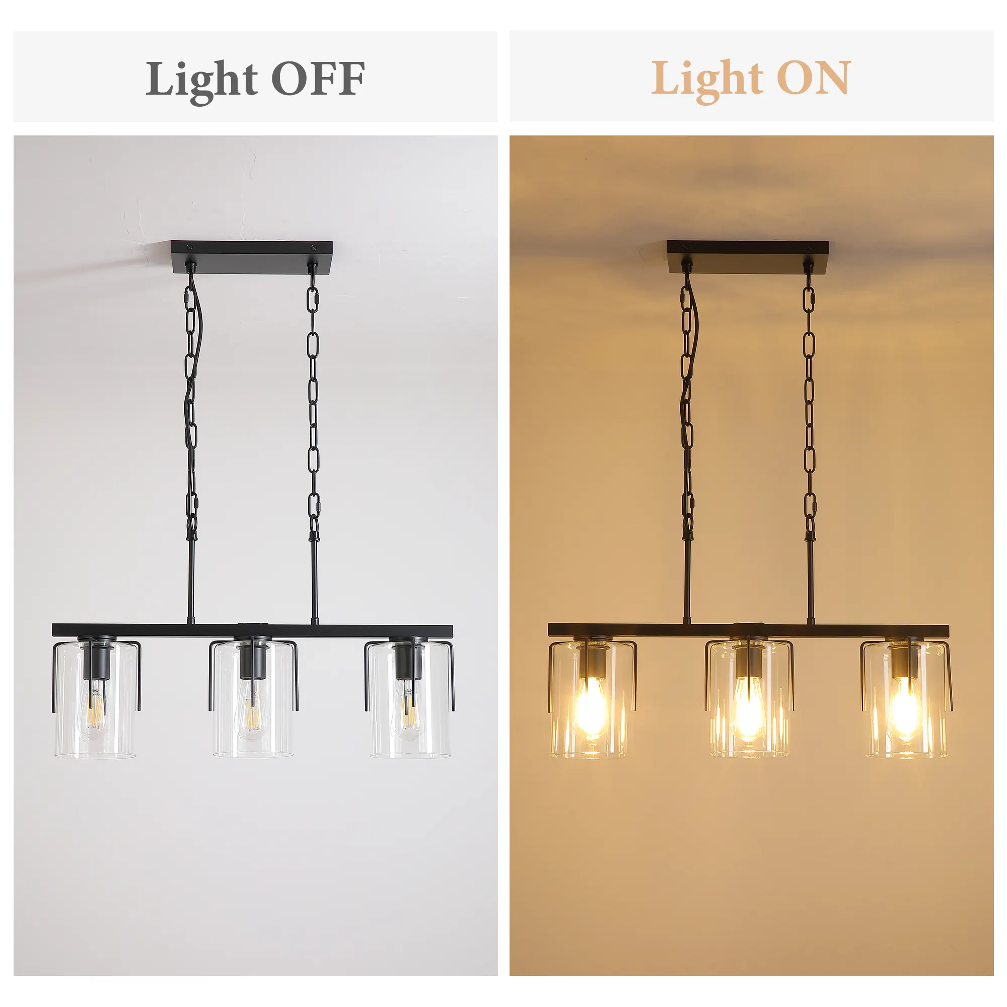 Modern Black 3-Light Clear Glass Linear Chandelier, image 6 of 10