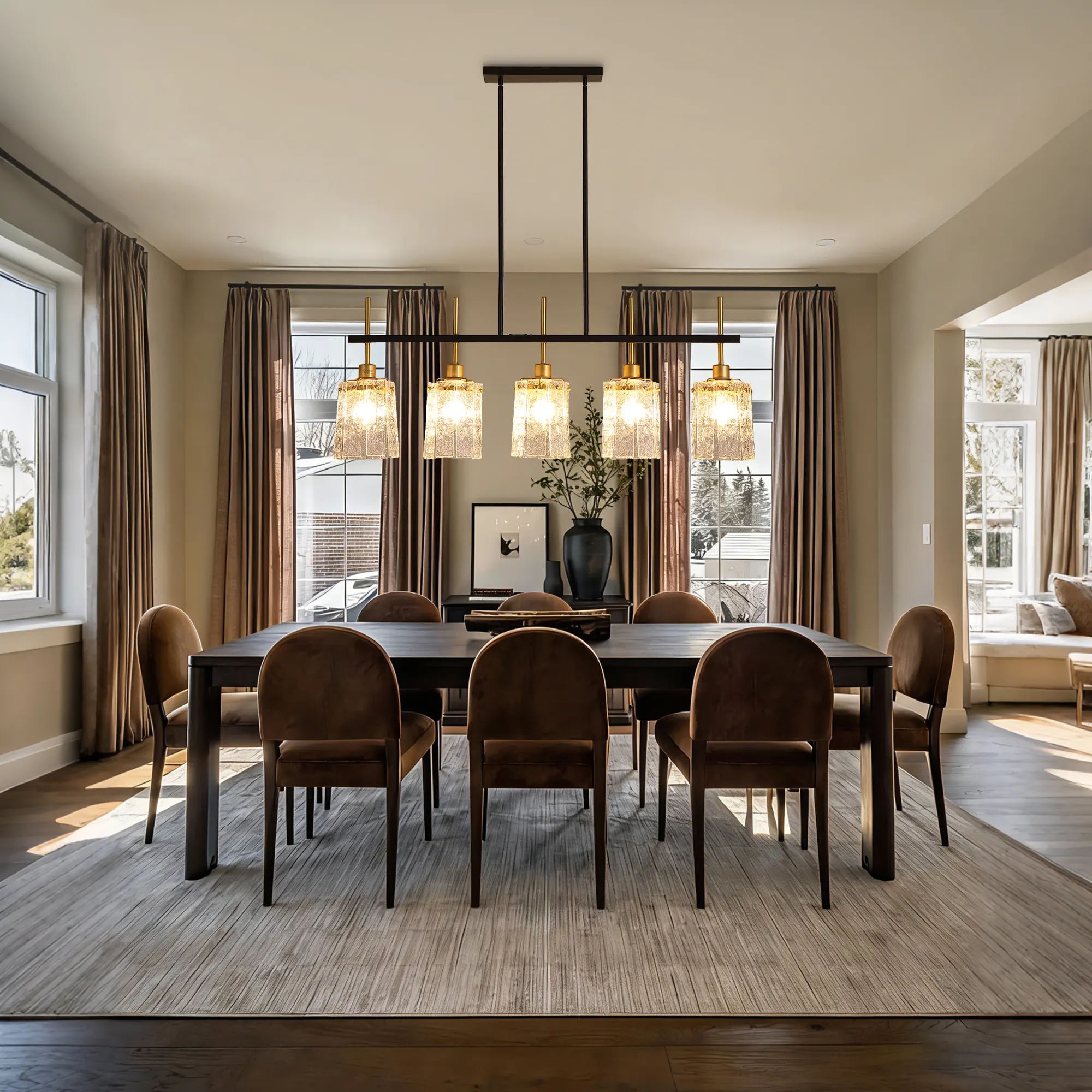 Modern 5-Light Textured Glass Linear Chandelier, image 2 of 10