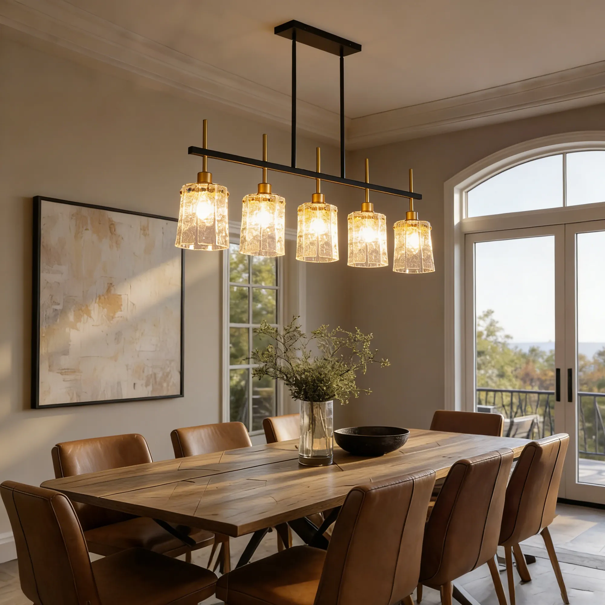 Modern 5-Light Textured Glass Linear Chandelier, image 3 of 10