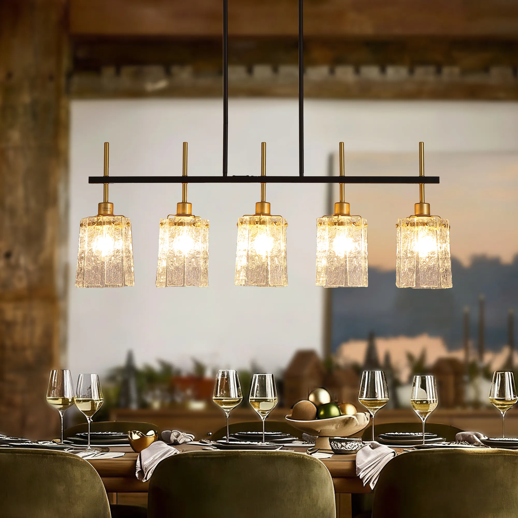 Modern 5-Light Textured Glass Linear Chandelier, image 4 of 10