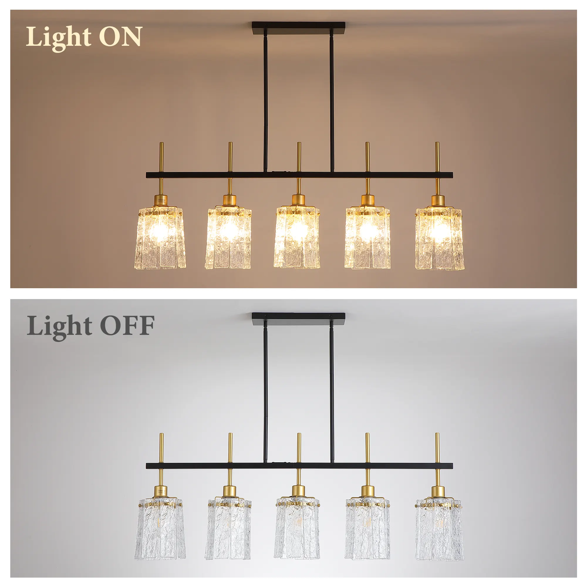 Modern 5-Light Textured Glass Linear Chandelier, image 8 of 10