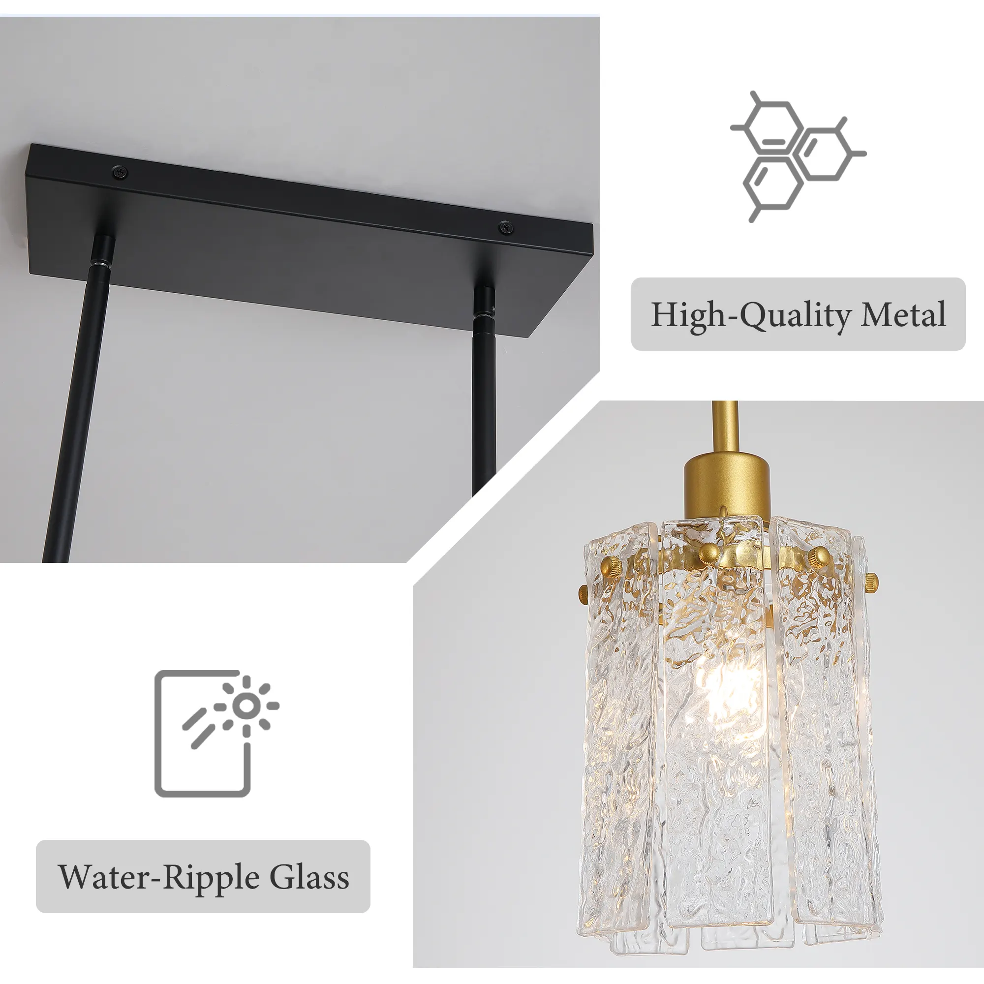 Modern 5-Light Textured Glass Linear Chandelier, image 9 of 10