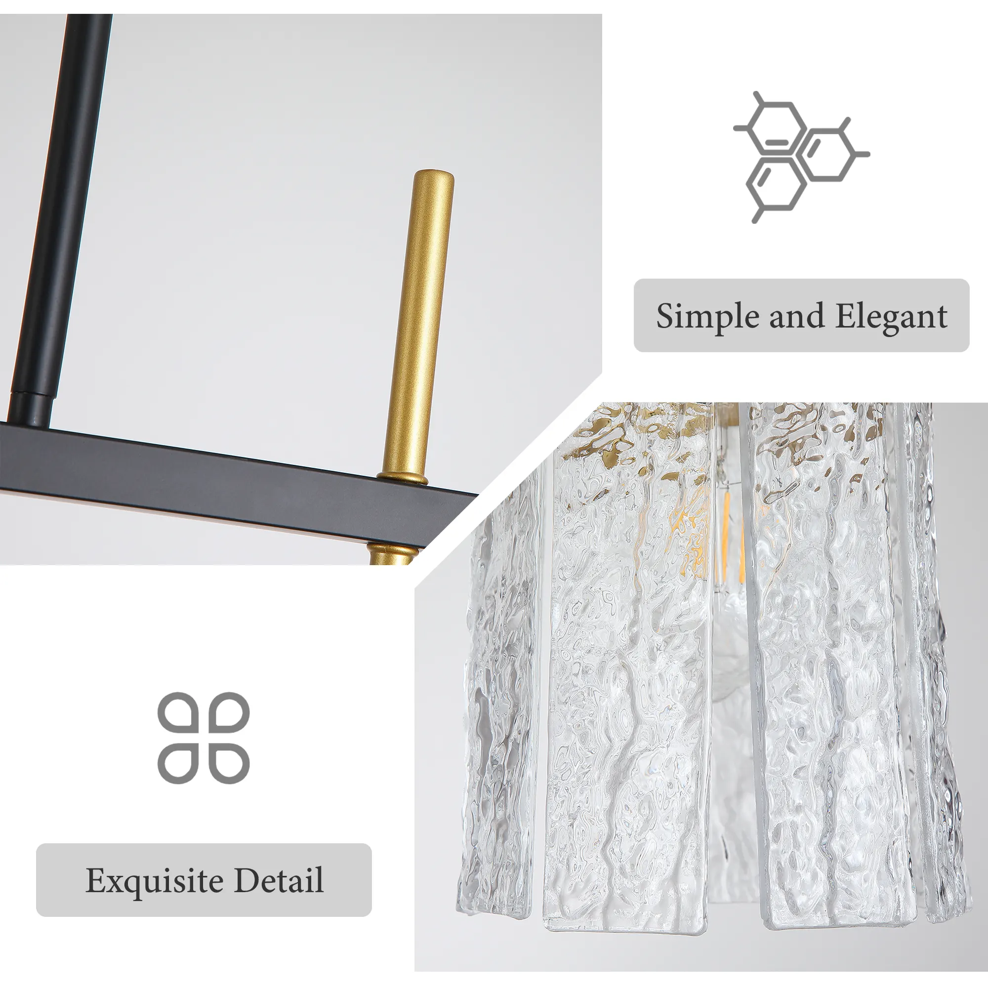 Modern 5-Light Textured Glass Linear Chandelier, image 10 of 10