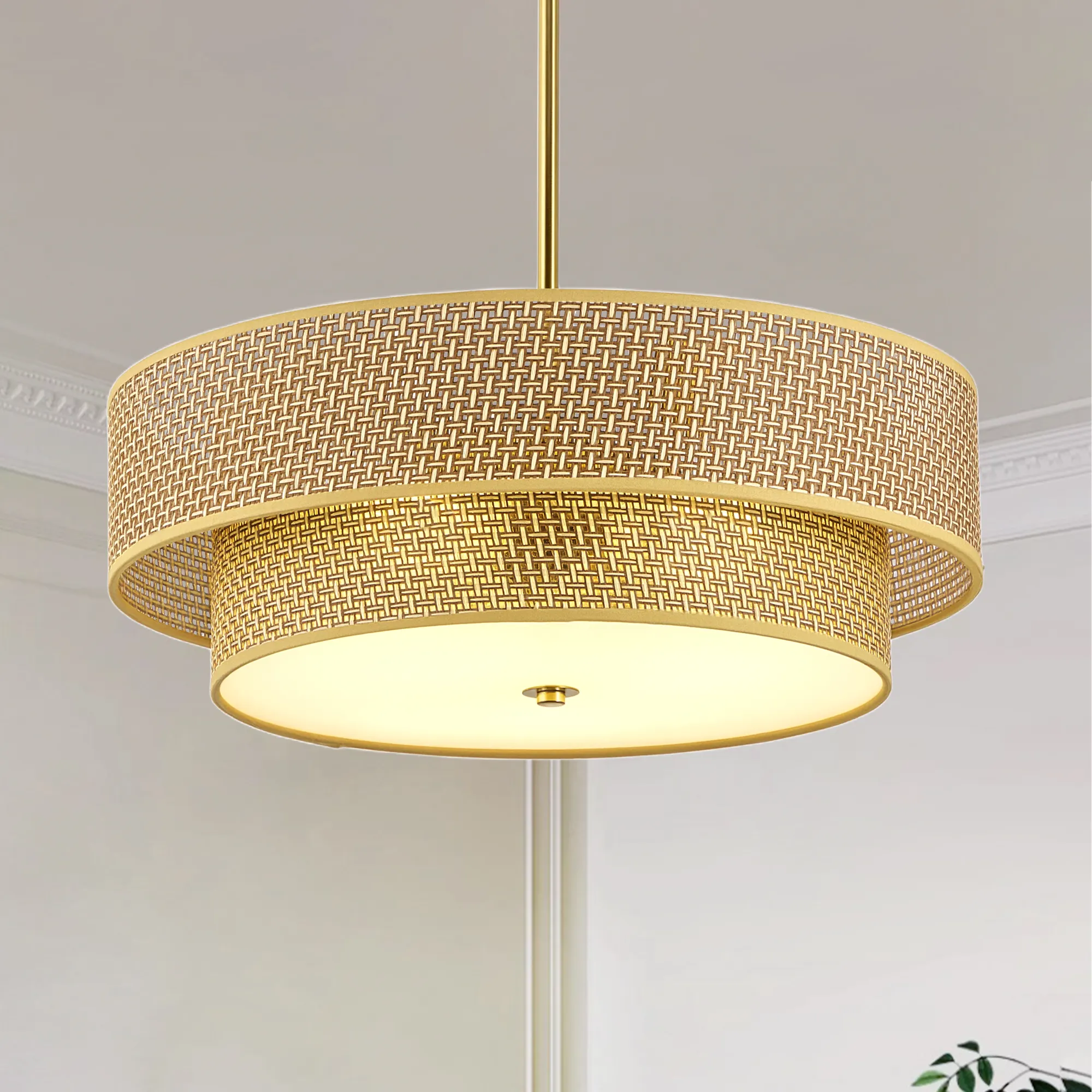 Modern Gold Linen Pendant Light, 17.7 in