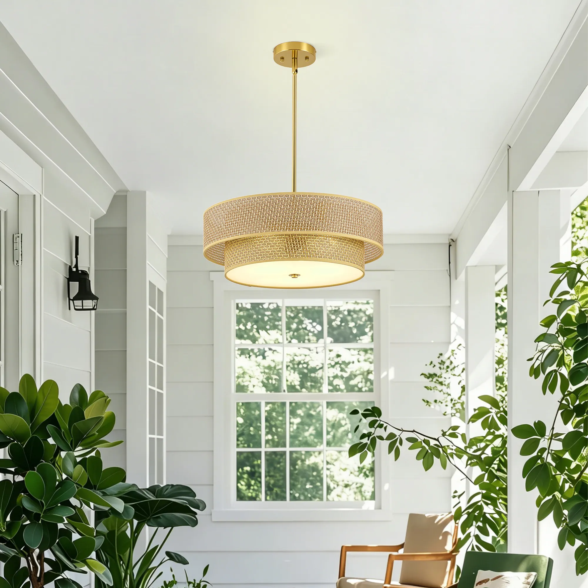 Modern Gold Linen Pendant Light, 17.7 in, image 2 of 9